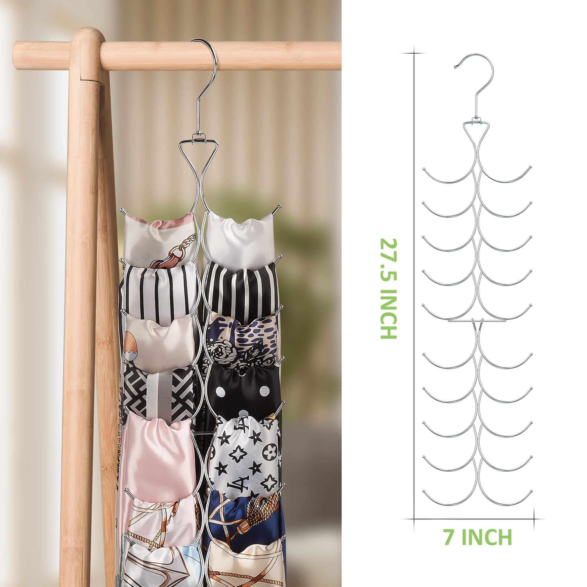 Omhomety 2 Pack Scarf Hanger For Closet, 20 Large Capacity Scarf Organizer, Space Saving Scarf Holder Hijab Rack Closet Organize