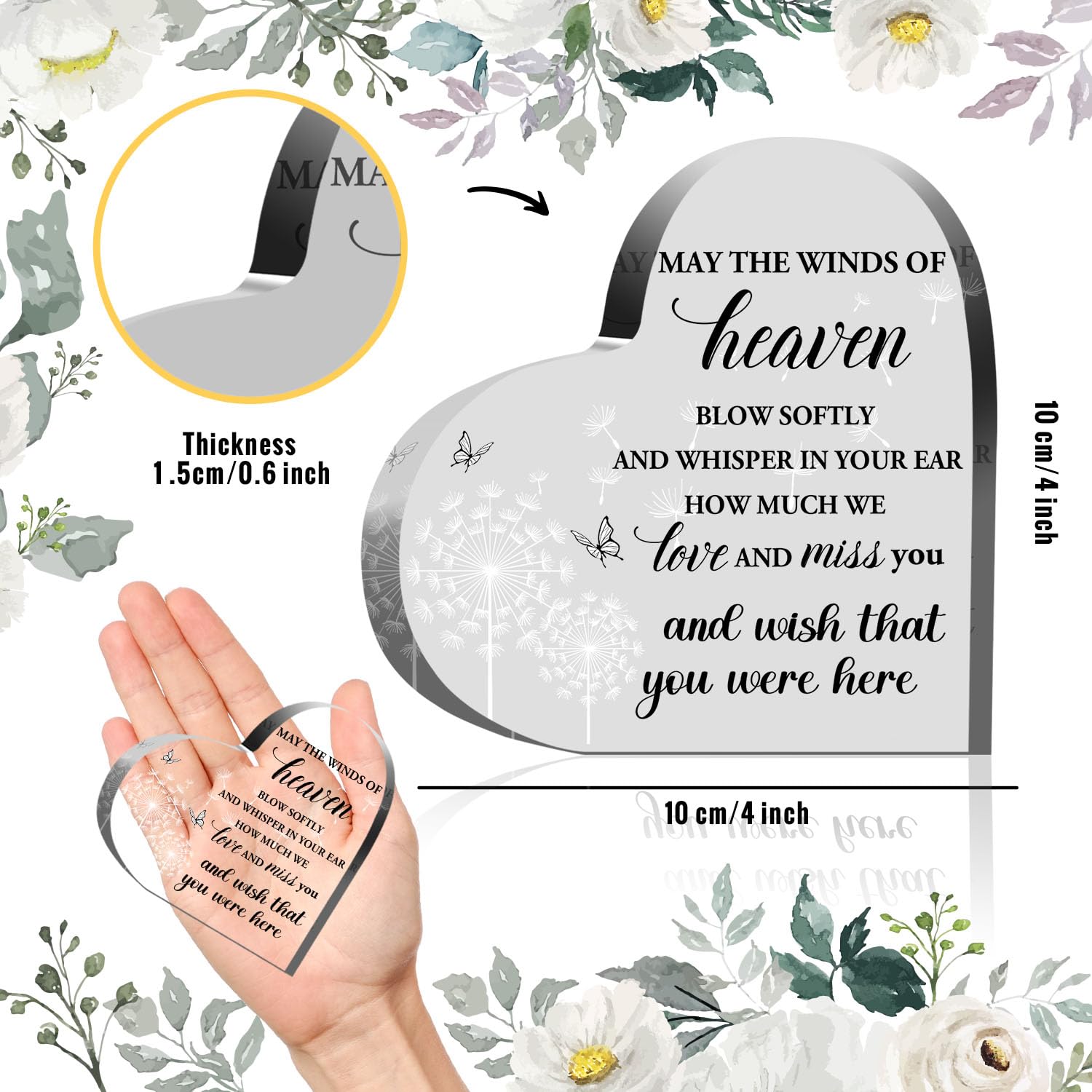 Sympathy Gifts for Loss of Love One, Memorial Gifts for Family Women Man, In Memory of Love One Acrylic Heart Plaque, Bereavemen