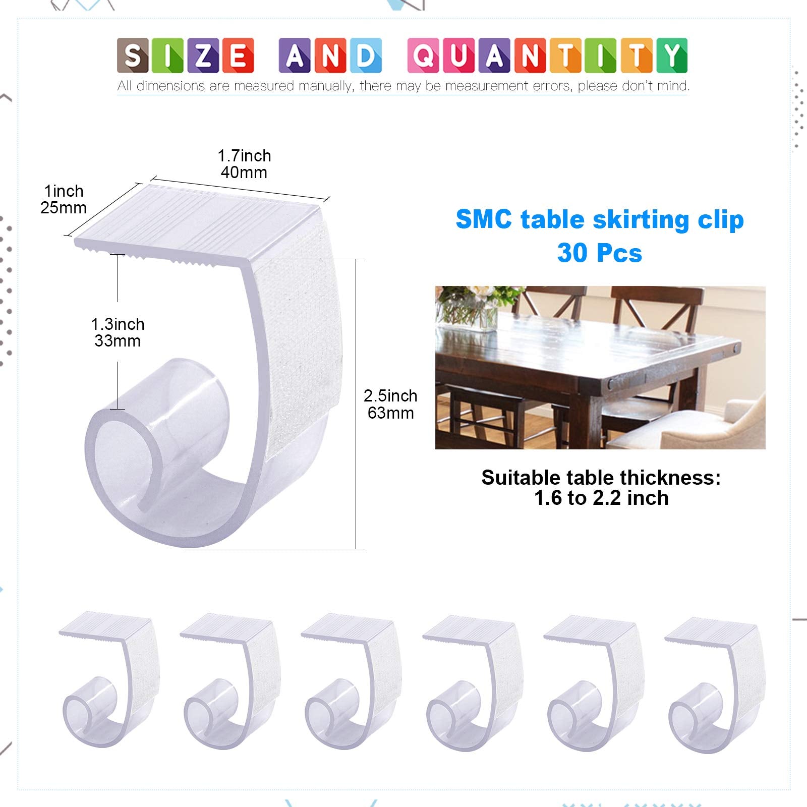 Glarks 30 Pack Rectangular Shape Plastic Table Cover Clips Tablecloth Clips Table Skirting Clips With Hook And Loop For 3/4 To 1