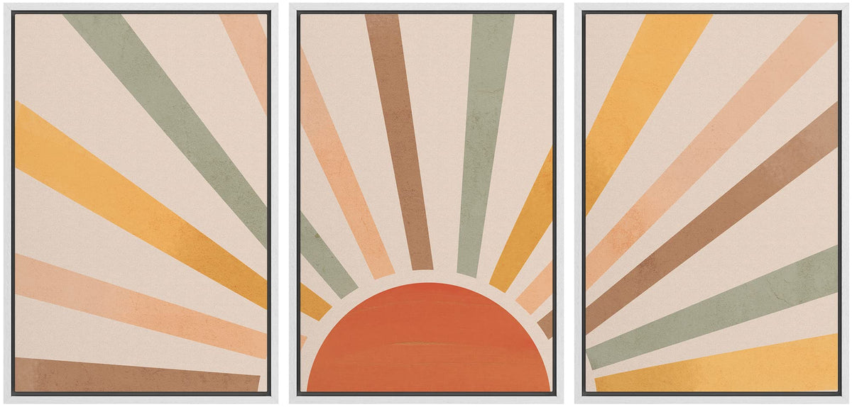 Idea4Wall Framed Wall Art Print Set Geometric Shining Sun With Multicolor Rays Of Light Astronomy & Space Sky Illustrations Mode