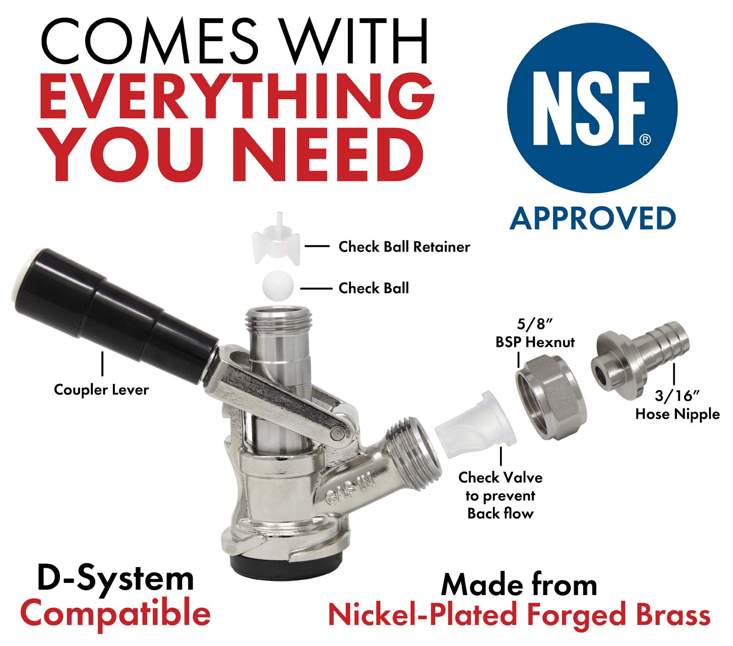 Kegco Kc Kt85D-L Keg Coupler D System, Black