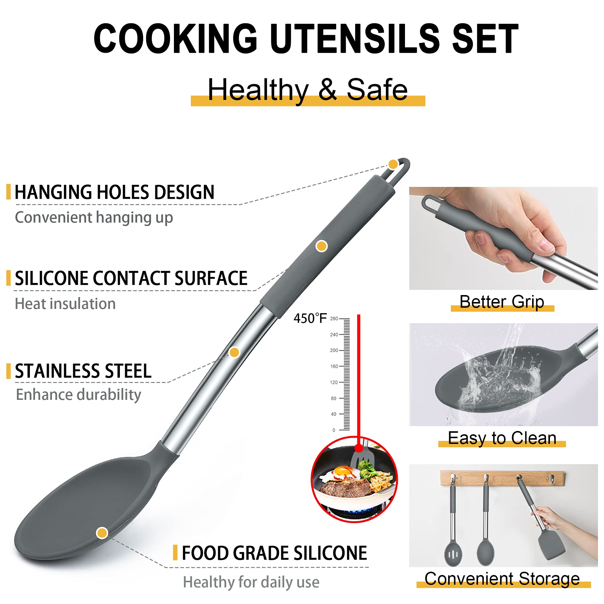 Silicone Kitchen Utensils Set, E-Far 30-Piece Cooking Utensils Set With Holder, Heat Resistant Kitchen Spatulas Turner Tong Spoo