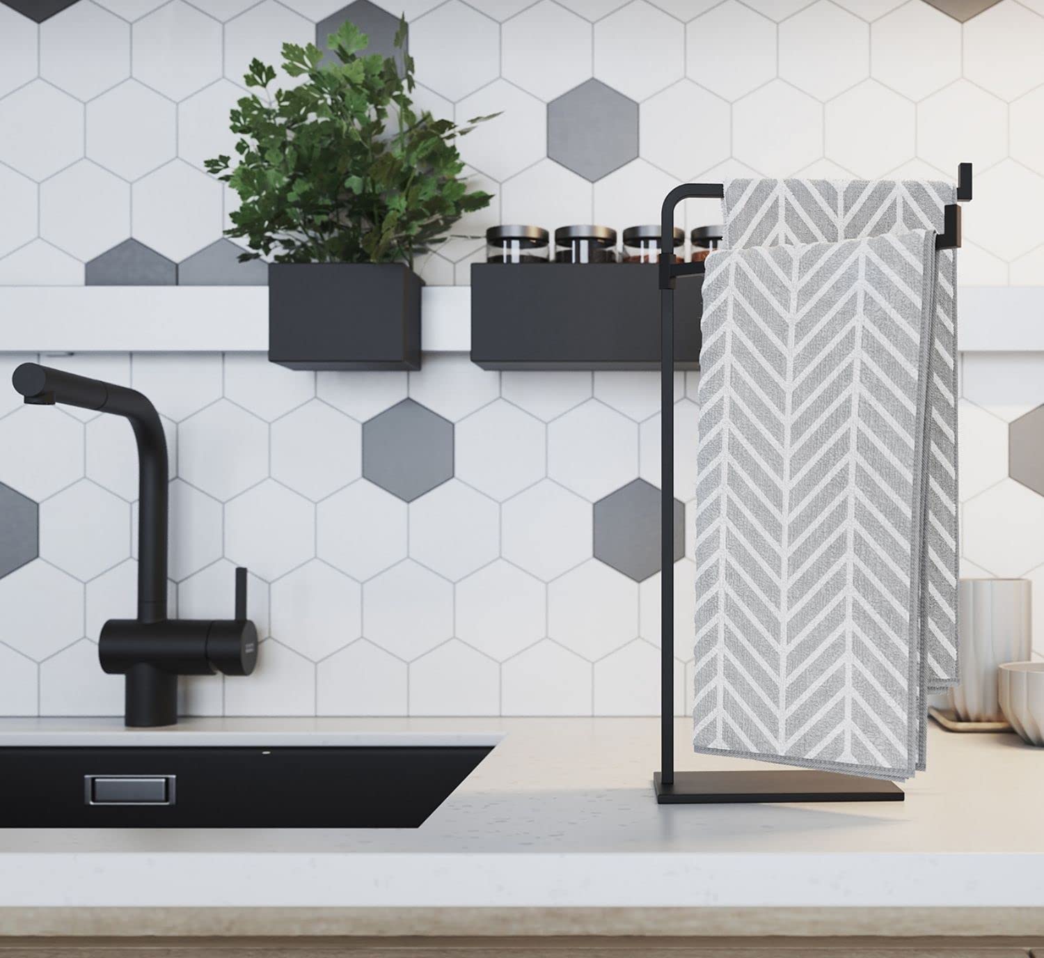 Hand Towel Stand For Bathroom Counter - 17'' Black Countertop Towel Stand - Holds 2 Towels - Countertop Towel Holder Stand - Sta