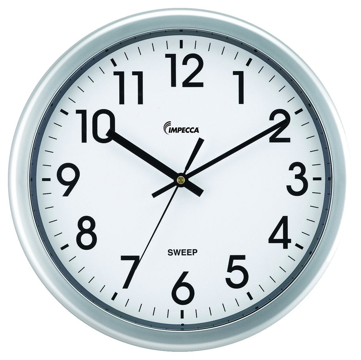 Impecca 12 Silent Wall Clock Non Ticking Sweep Movement, Metallic Silver (Metallic Silver)