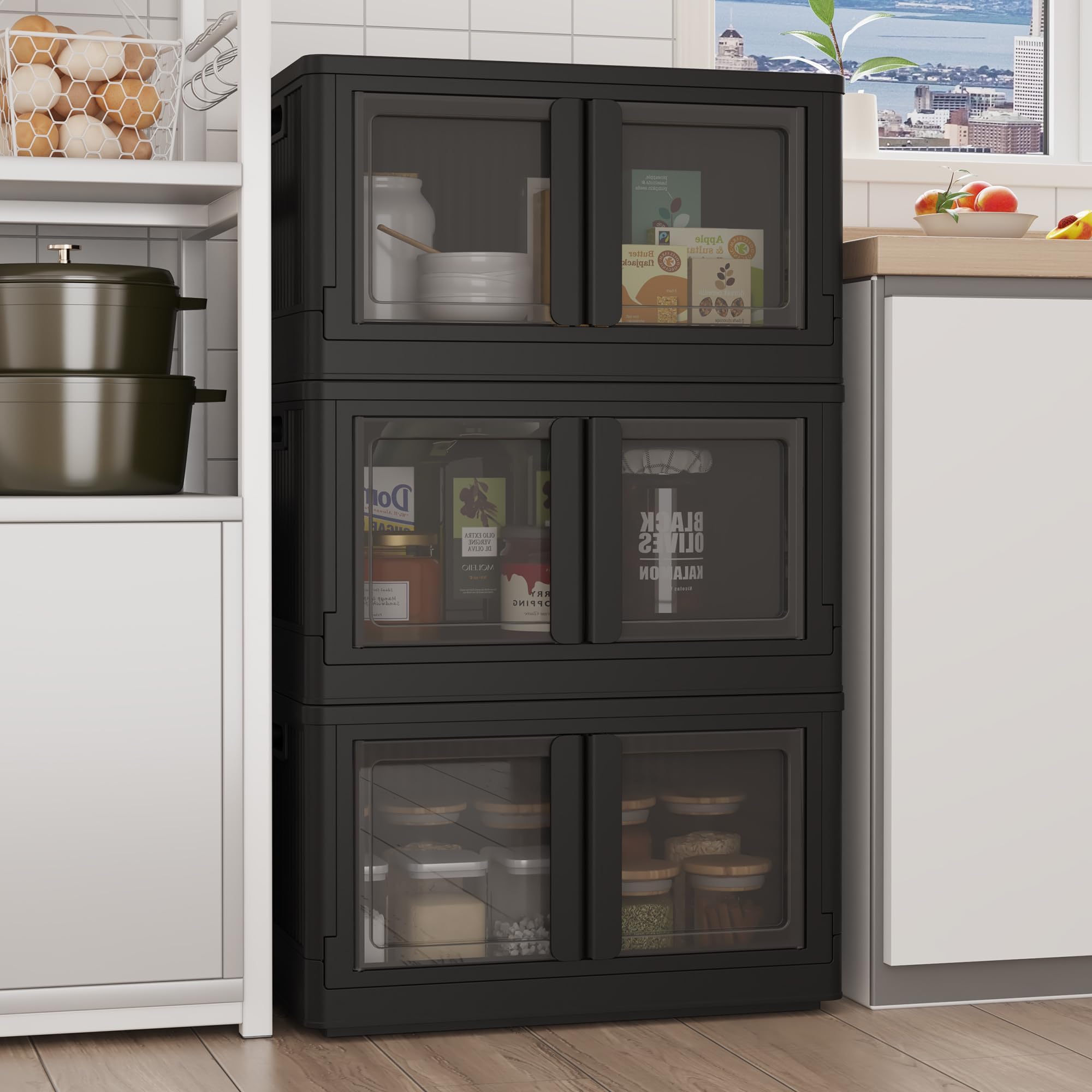 Fleximounts Stackable Storage Bins With Lids, Collapsible Plastic Storage Bins, 228 Qt-3 Pack Closet Organizers And Storage Cont