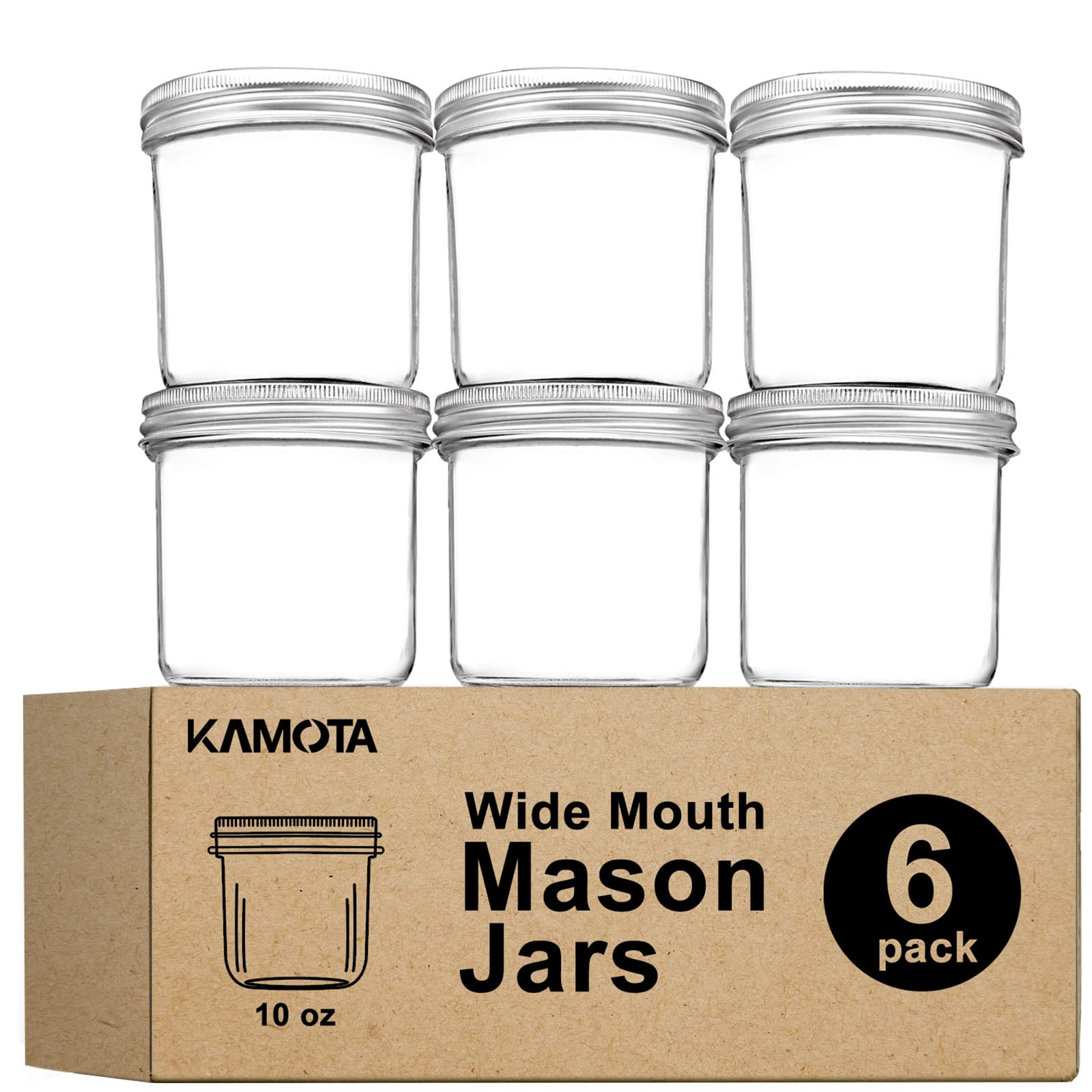 Kamota Wide Mouth Mason Jars 10 Oz, 10Oz Mason Jars Canning Jars Jelly Jars With Wide Mouth Lids And Bands, Ideal For Jam, Honey