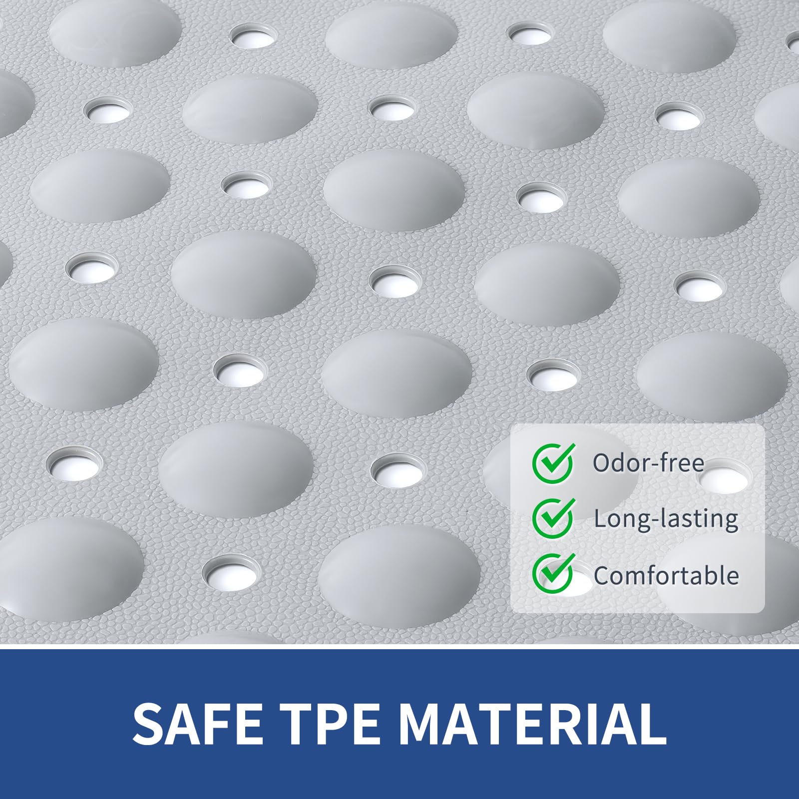 OTHWAY Extra Large Shower Mat 47"x32", TPE Non-Slip, Light Grey, with Drain Holes & Suction Cups, Ideal for Elderly & Kids