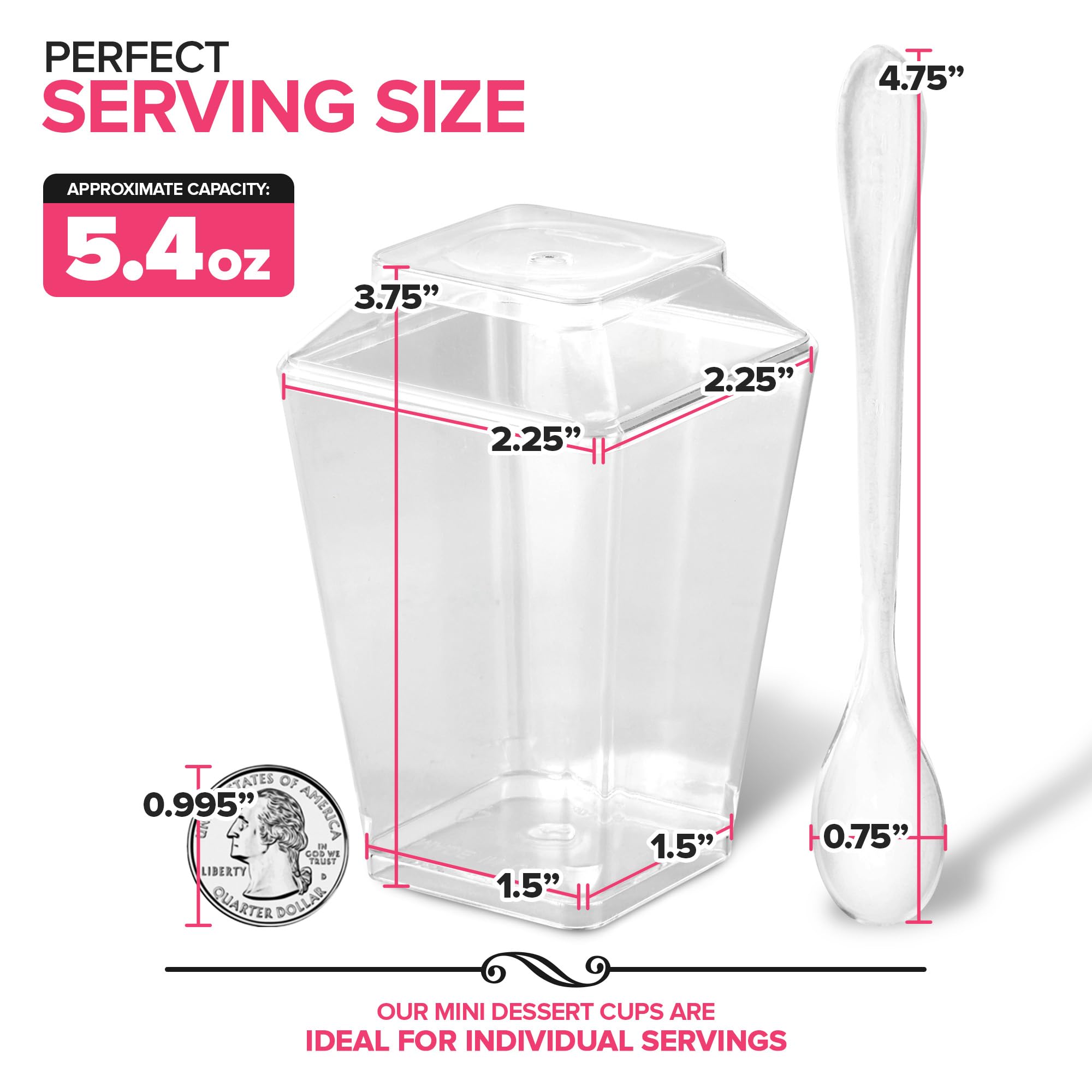 Stock Your Home 100 Pack 5 Oz Elegant Mini Clear Plastic Dessert Cups With Lids And Spoons Square Parfait Cup W/Lid For Small In