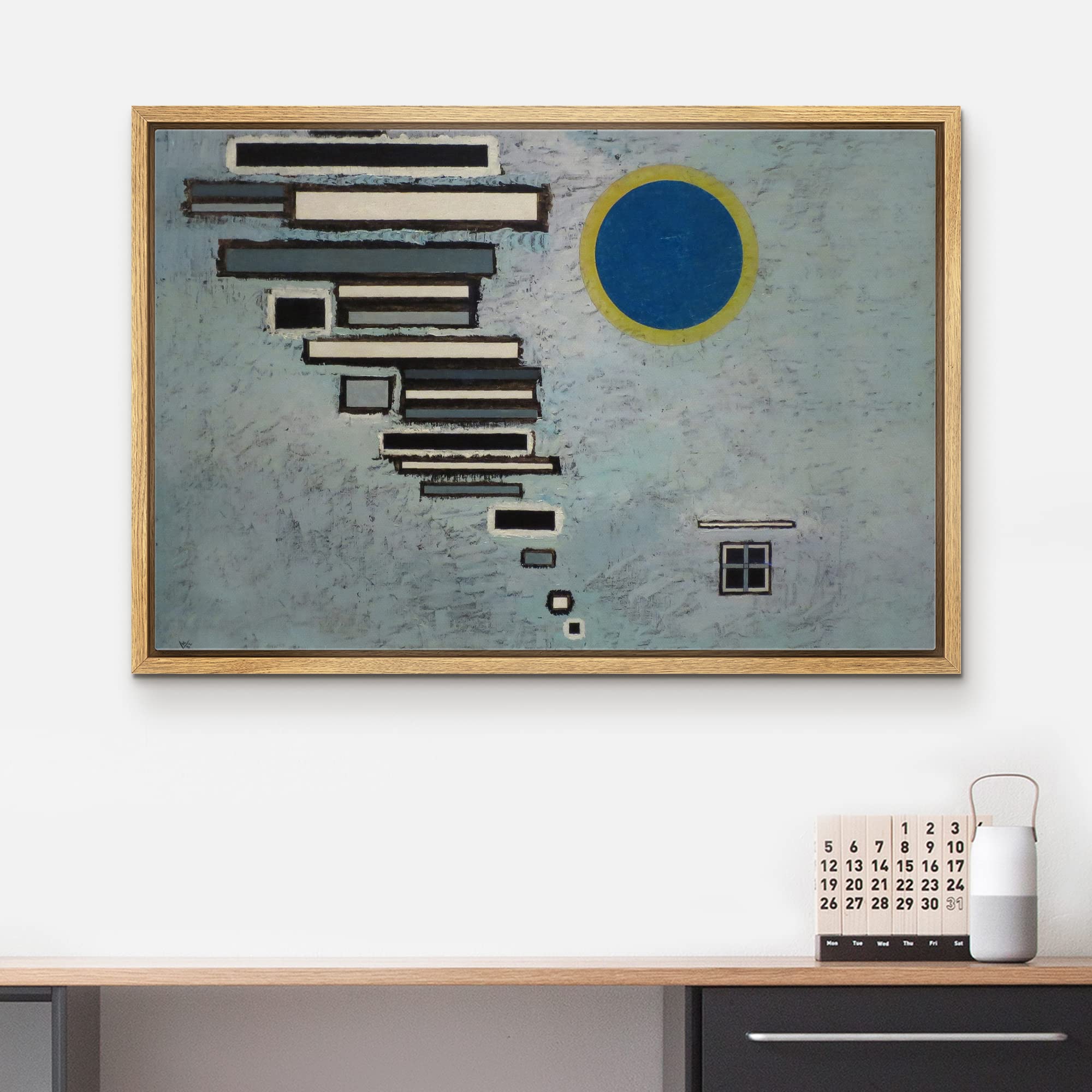 Wall26 - Unequal By Vassily Kandinsky - Framed Canvas Print Wall Art Famous Painting Reproduction - 16''X24'' Natural