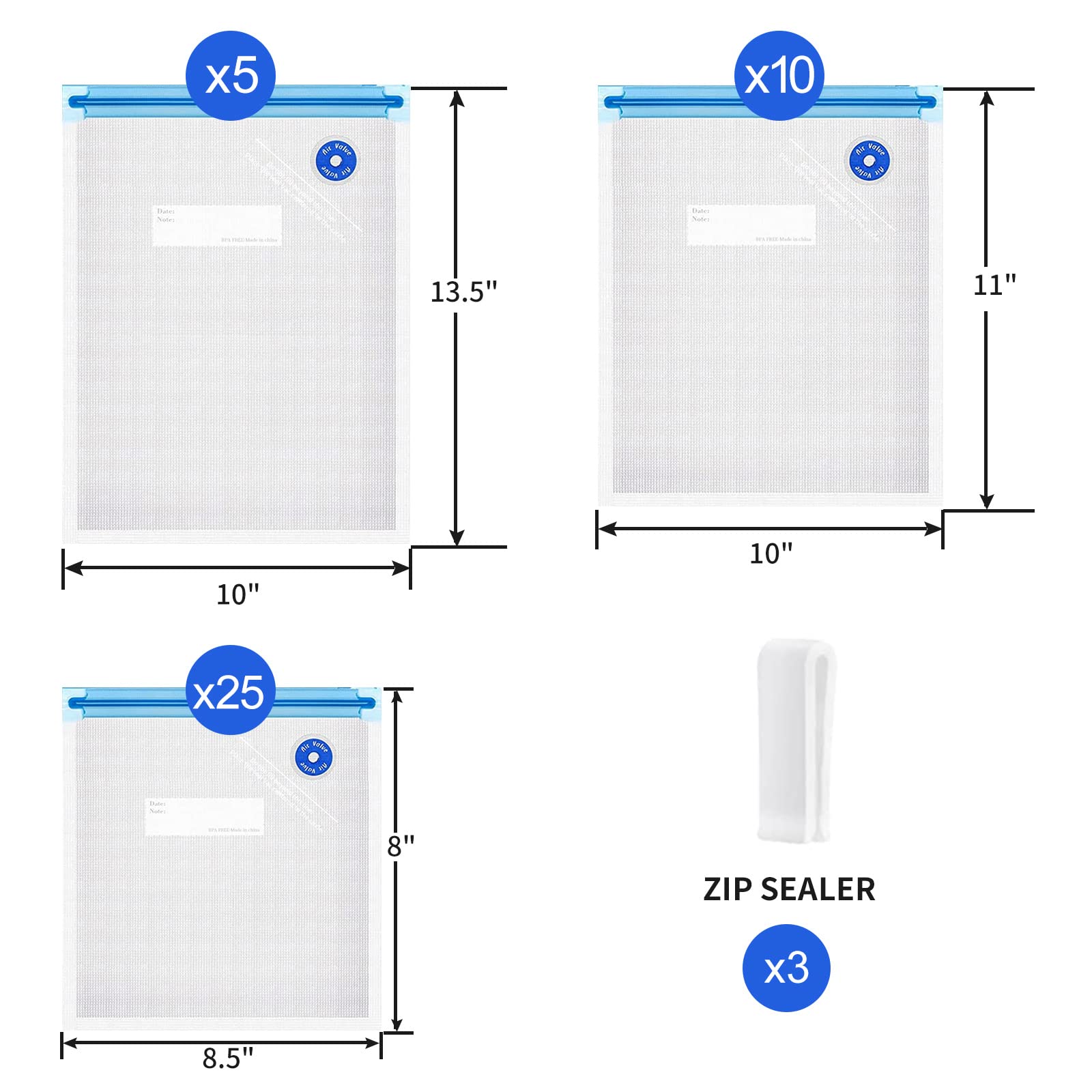 Reusable Sous Vide Bags, 40 Pcs 3 Sizes (25 Pcs 8.5''X8'', 10 Pcs 11''X 10'' And 5 Pcs 13.5''X 10'') Vacuum Sealer Zipper Bags F