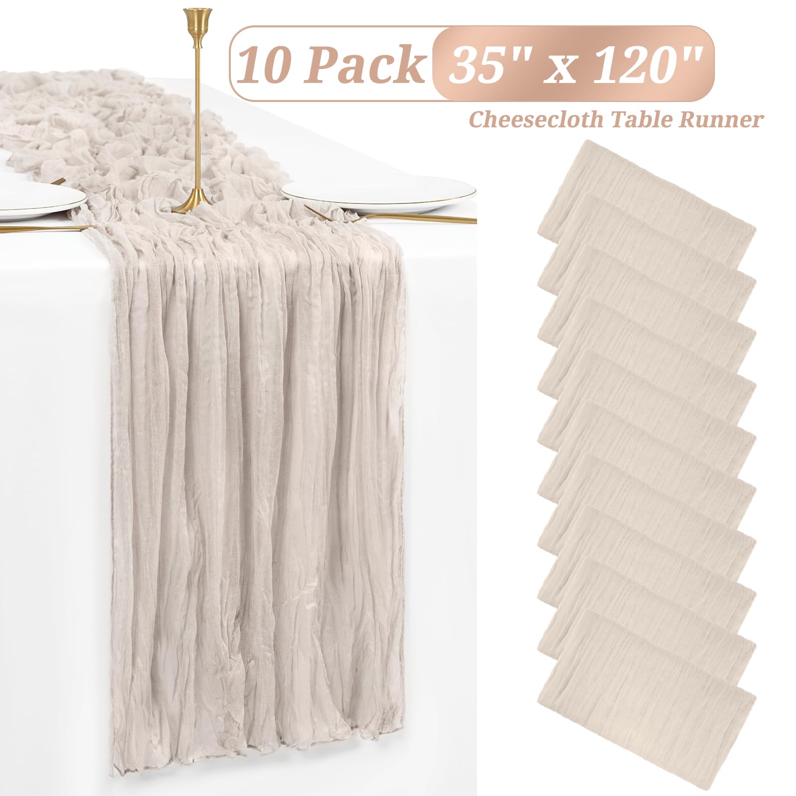 10 Pack Rose Brown Cheesecloth Table Runner Gauze Table Runner 10Ft Long Semi-Sheer Table Runner Boho Or Rustic Wedding Table De