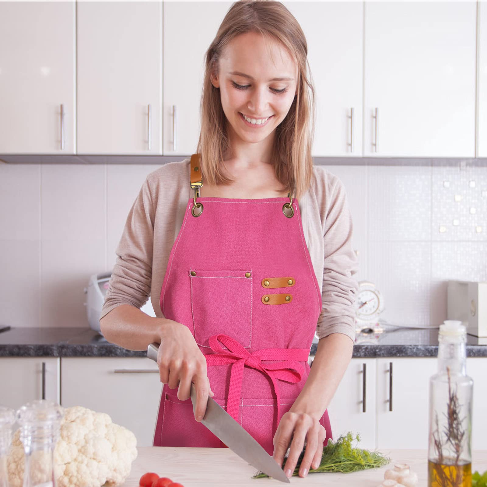 Zomao Apron For Women,Baking Kitchen Cooking Apron With Pockets, Cotton Canvas Cross Back Apron With Adjustable Strap And Large