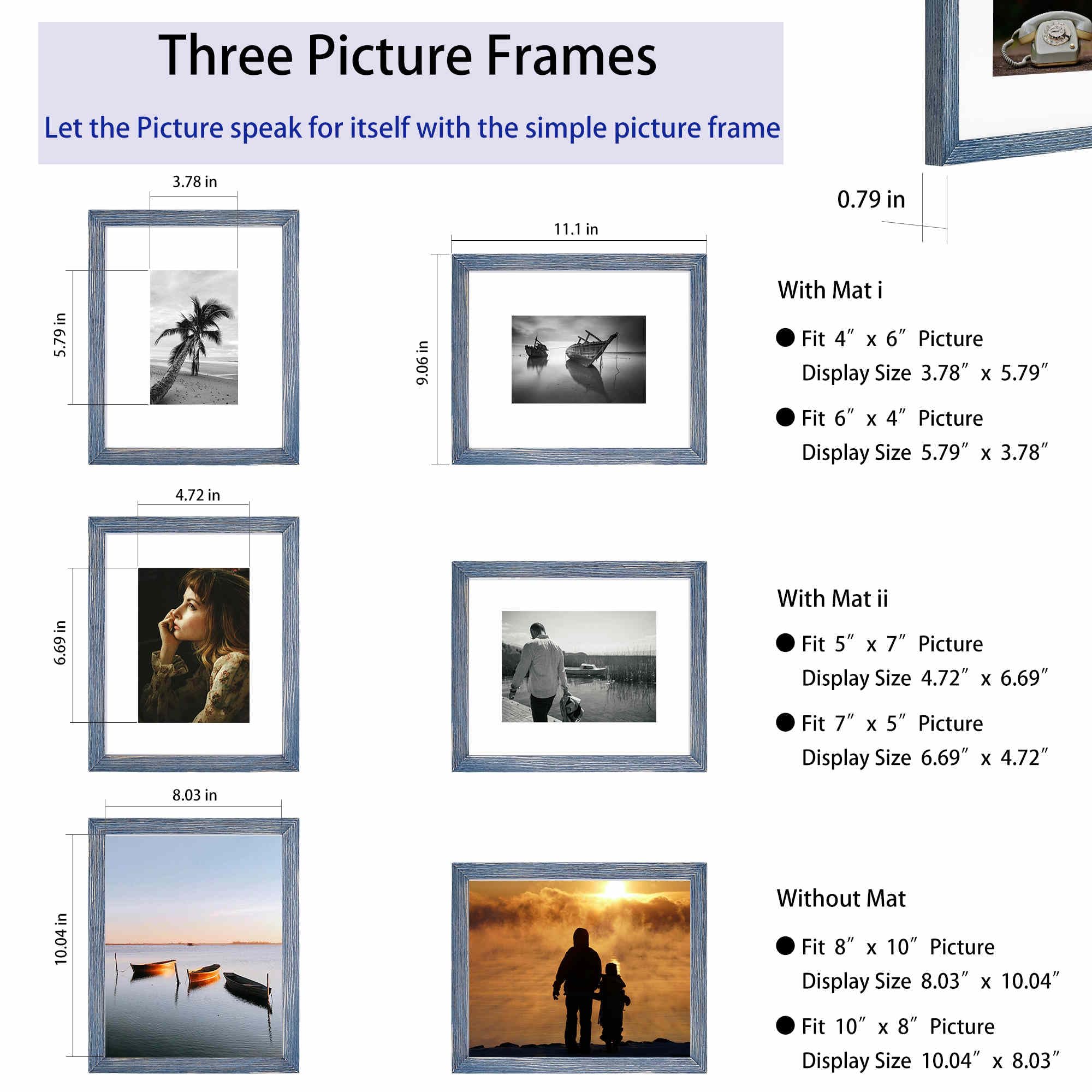 8x10 Hanging Picture Frames,Solid Wood,Not Glass,Display Pictures 4x6,5x7 with Mat or 8x10 Without Mat,Stable Sturdy Picture Fra