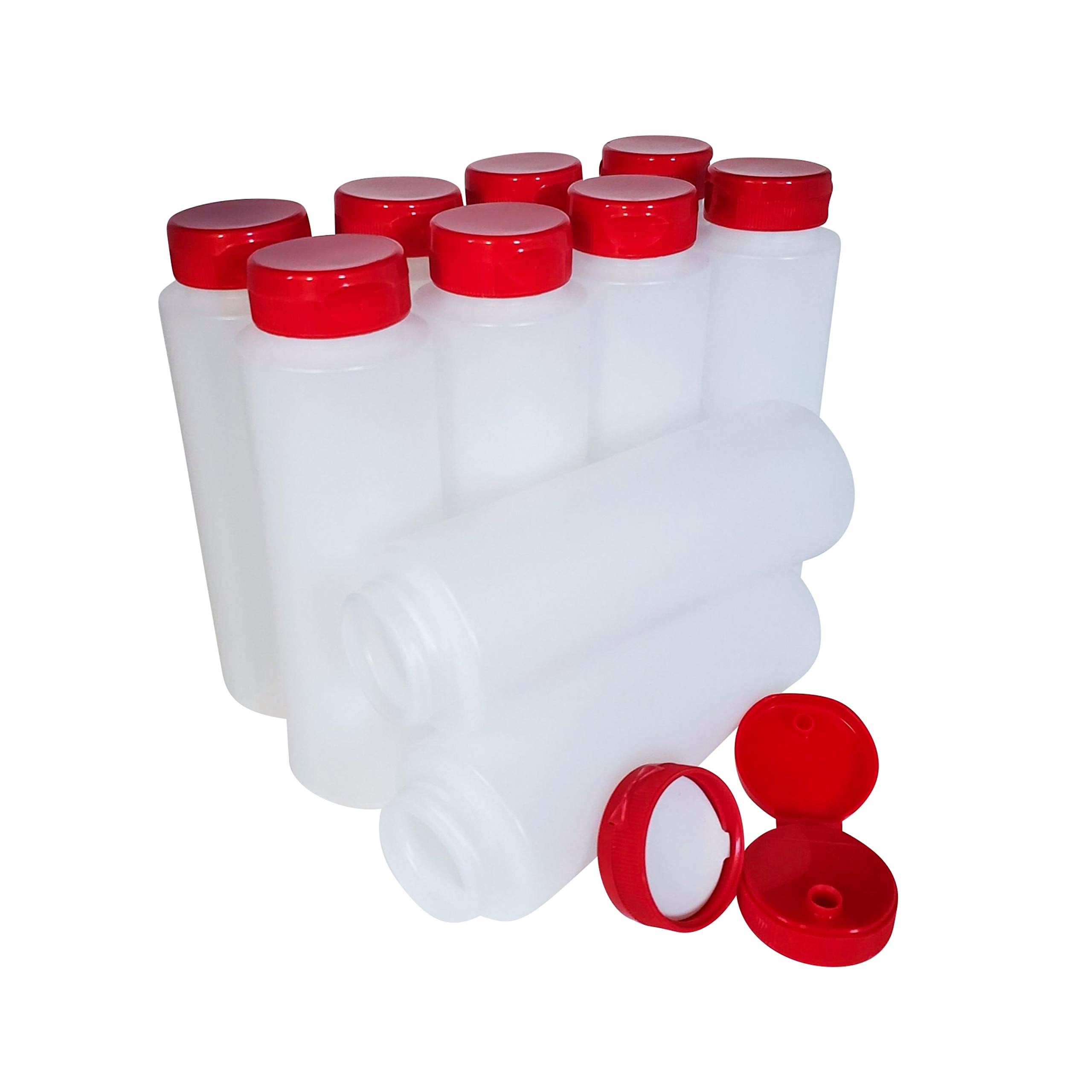 Kelkaa 8Oz Hdpe Plastic Squeeze Bottles With Wide Mouth Opening, Red Flip Top Caps For Condiments And Any Thick Liquid Products,