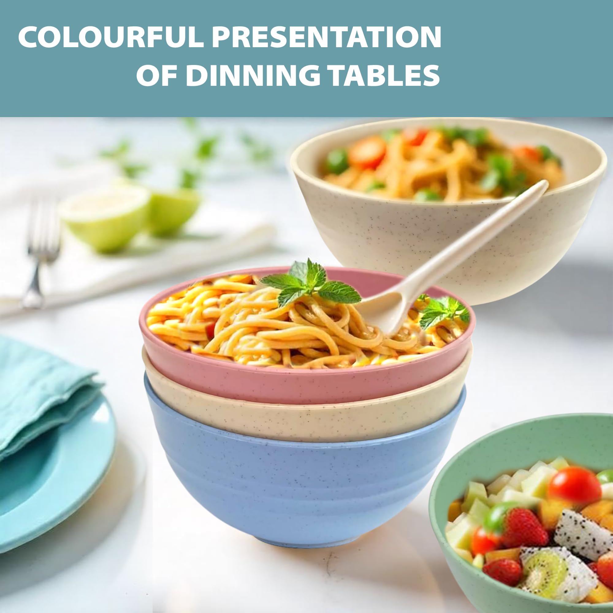 Ecomace Unbreakable Bowls For Kids & Elders - Wheat Straw Bowls | Microwave-Safe Bowls For Heating Food | Cereal Bowl For Salad,