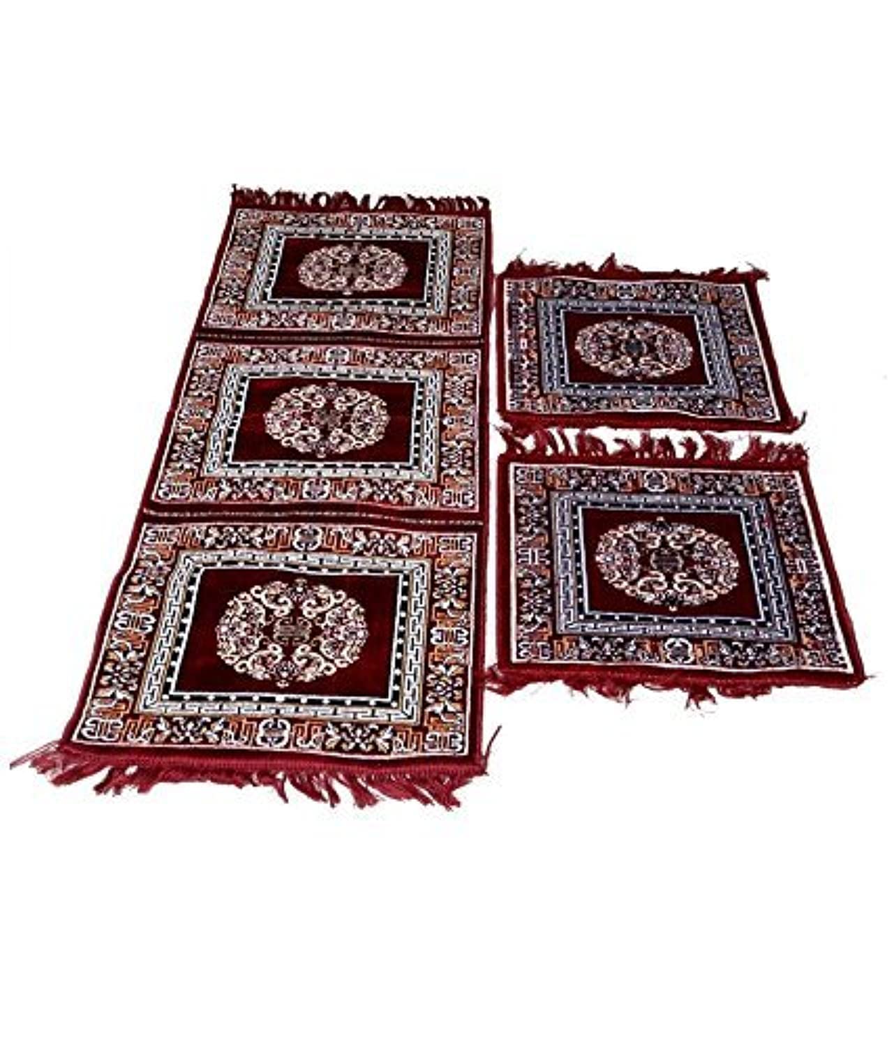 Kuber Industries Floral Design Velvet 3 Pieces Car Seat Mat Set (Maroon)-Ctktc14499