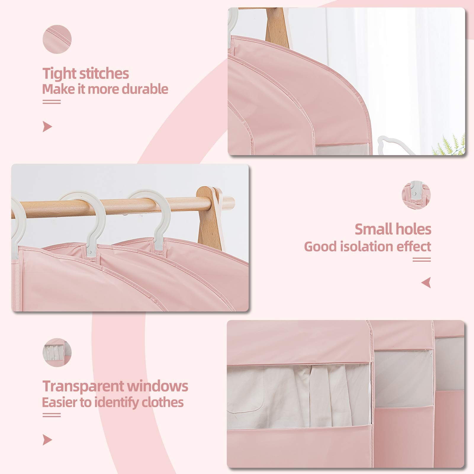 Marmins Pink Dress Bags For Gowns Long, 65'' Long Dress Clear Garment Bag(Set Of 2, 23.3'' X 65'')
