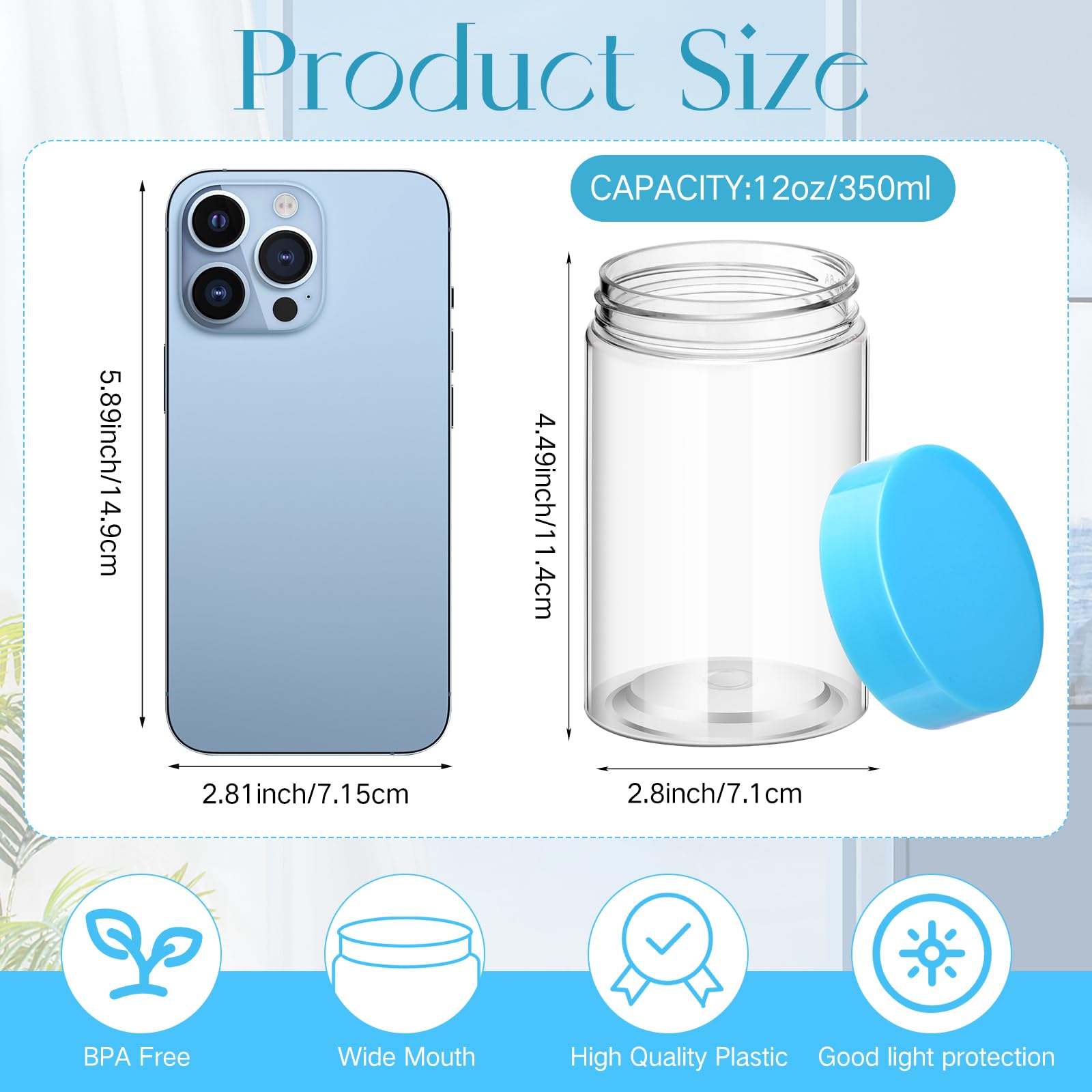 Satinior 12 Pack 12 Oz Plastic Container Jars With Lids Round Clear Travel Cosmetic Container Slime Jars For Toiletries, Lotion,