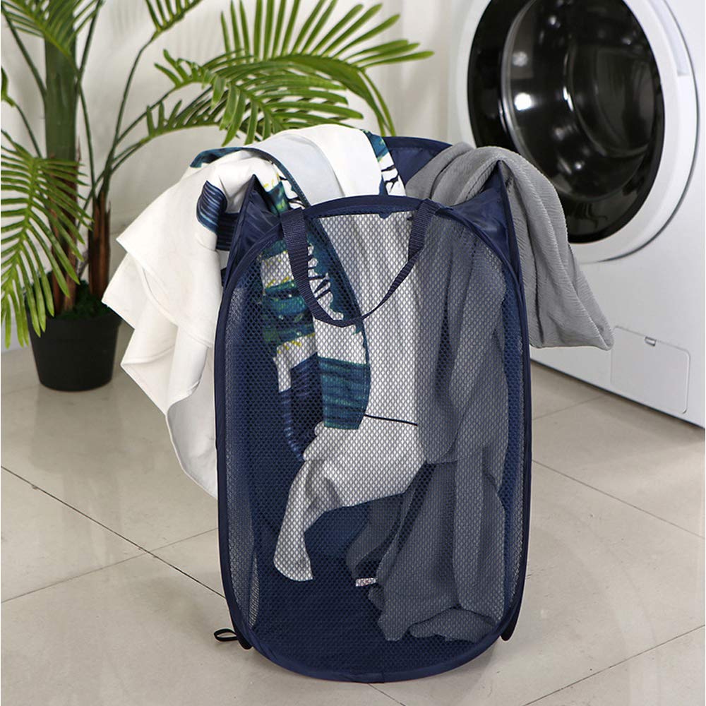 Larpur Popup Mesh Laundry Basket  Collapsible and Portable Clothes Washing Laundry Hamper with Reinforced Carry Handle (Blue*2)