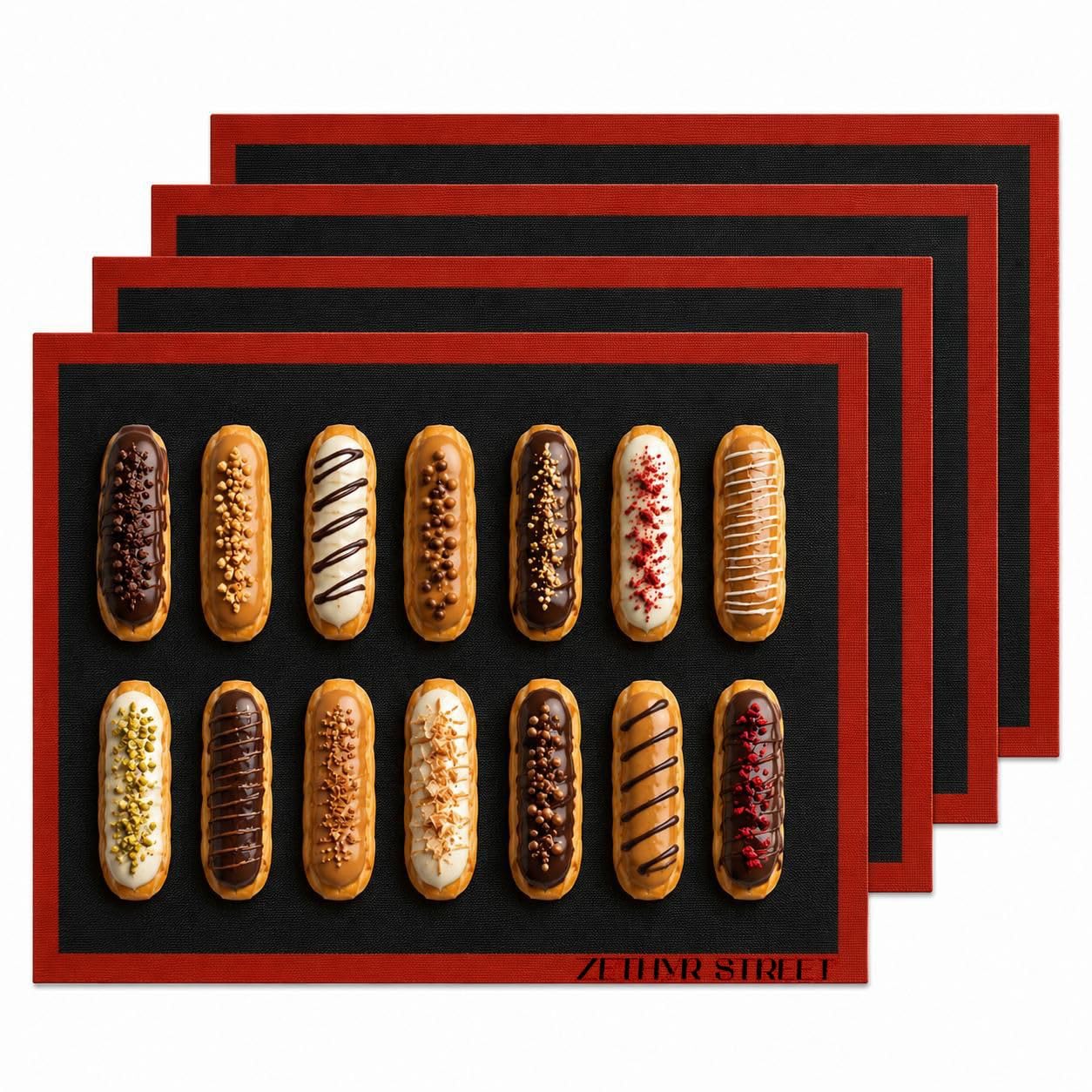 Perforated Silicone Baking Mats  Eclair Mat, Half Sheet 11x16in, Pack of 4