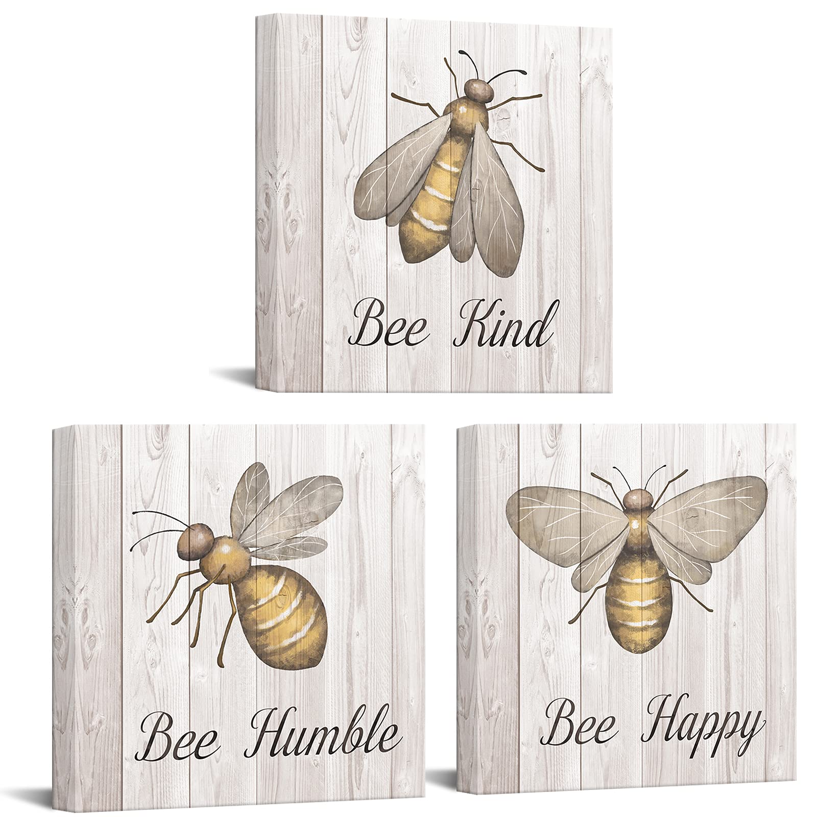 Sechars Bee Canvas Wall Art Inspirational Motivational Painting Bee Happy Honey Bee Pictures Wall Decor Vintage Farmhouse Quote