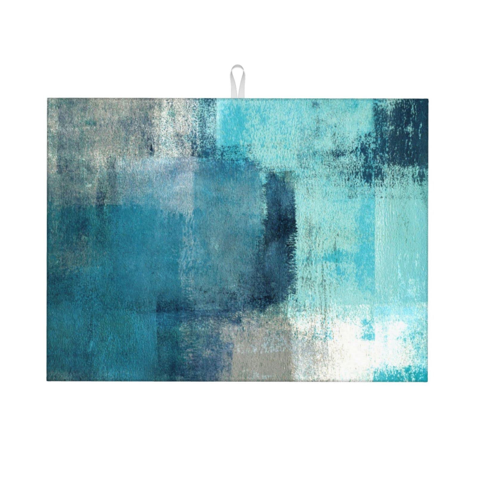 Teery-Yy Dish Drying Mat Turquoise And Grey Art Artwork Pattern Microfiber Absorbent Reversible Kitchenware Mat For White One Si