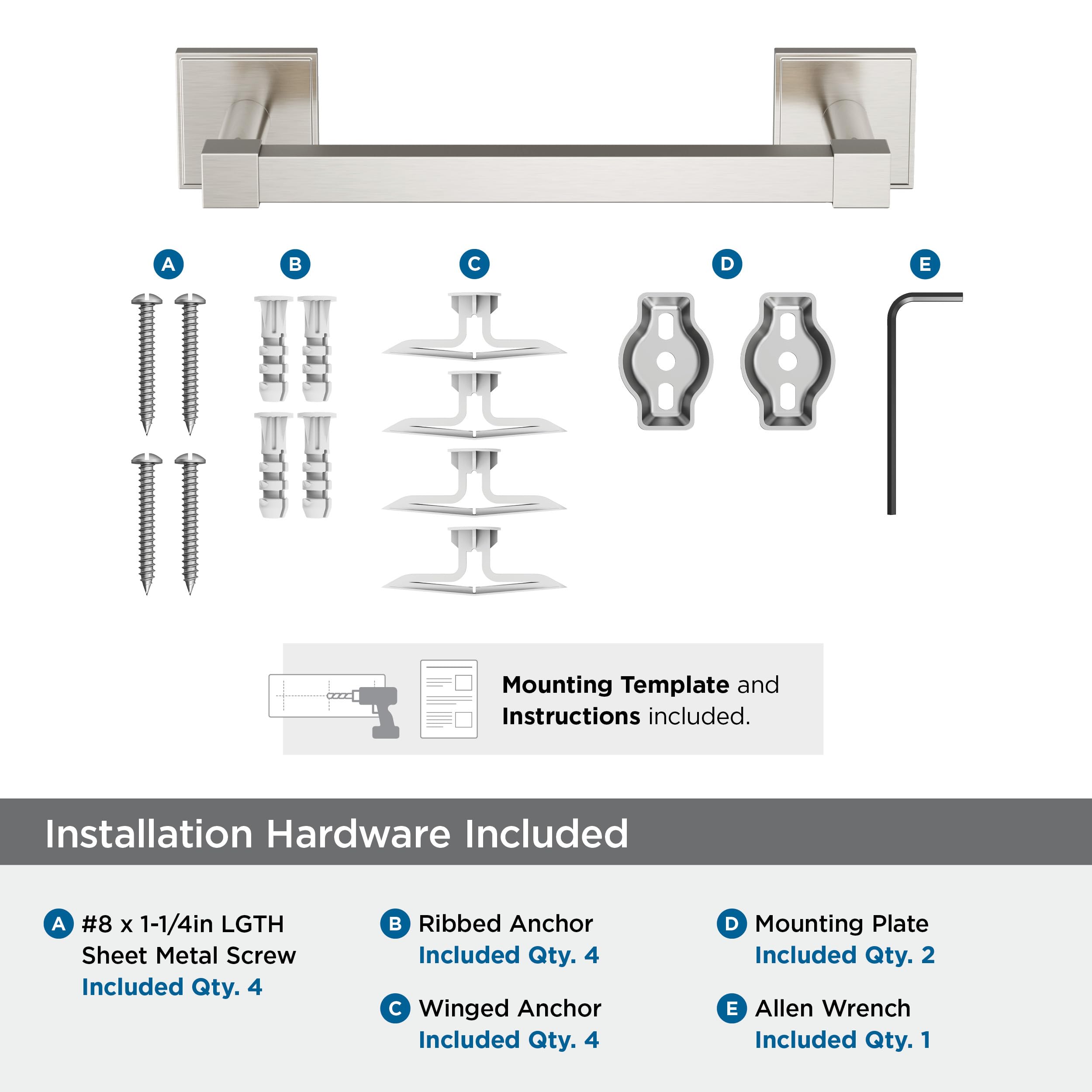 Amerock Appoint Brushed Nickel 8 Inch (203Mm) Towel Bar, Bh36075G10