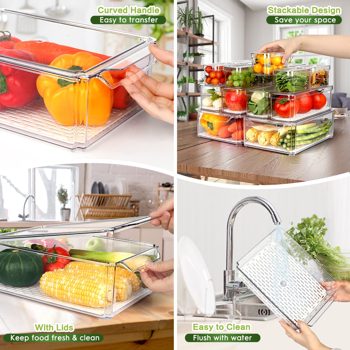 Zijund 14 Pack Fridge Organizer, Stackable Refrigerator Organizer Bins With Lids, Bpa-Free Fridge Organizers And Storage Contain