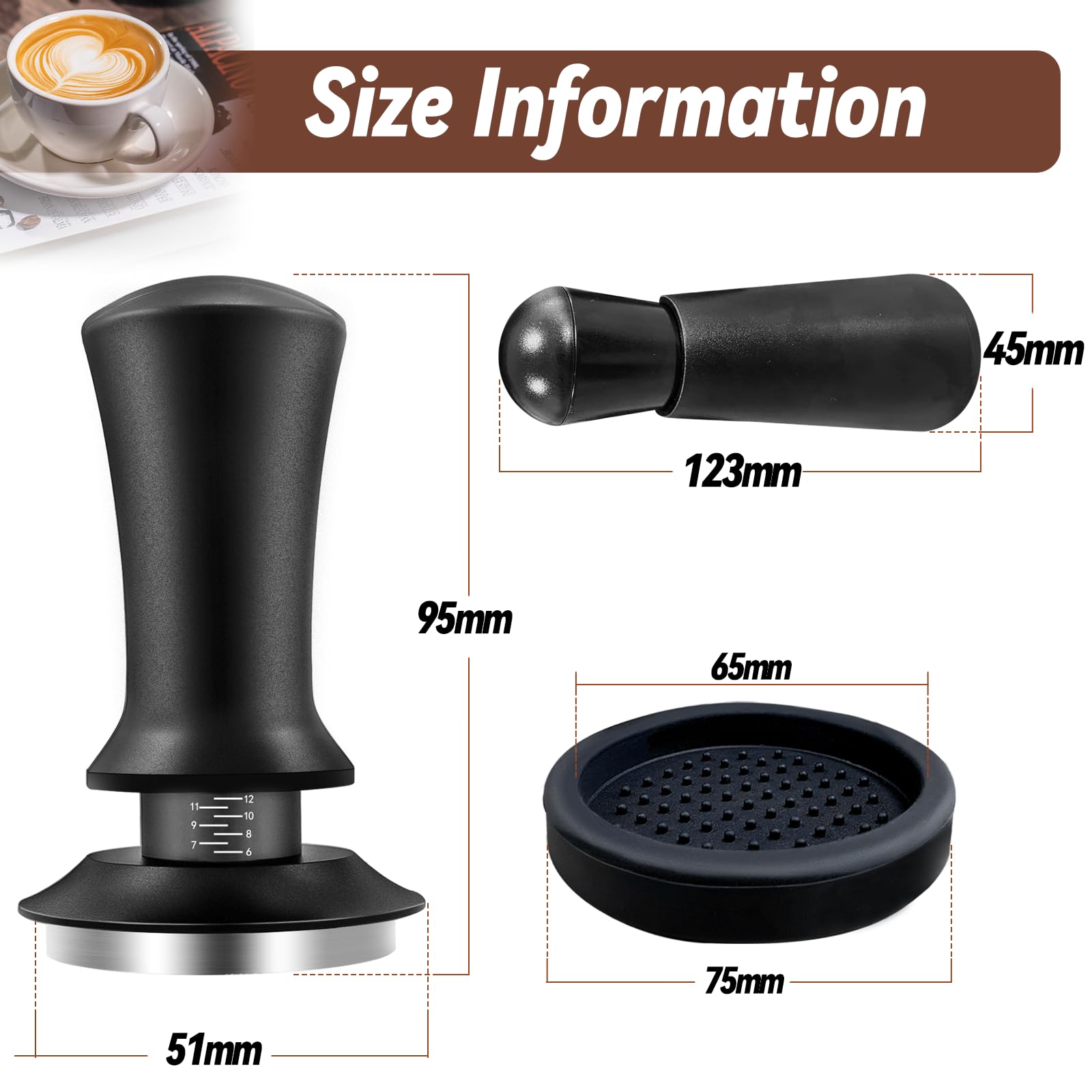 Coffee Espresso Tamper 51Mm With Wdt Tool Calibrated Spring Loaded, Coffee Tamper With Silicone Tamper Mat,Black Espresso Distri