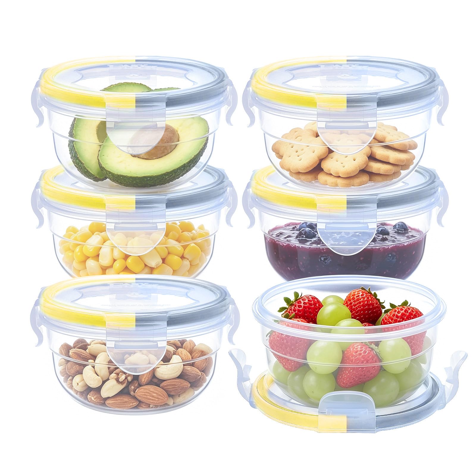 KIGI Small Plastic Bowls with Lid, Leakproof Round Food Storage Container Set for Meal Prep, Snack & Lunch, 4-Sided Locking Lid,