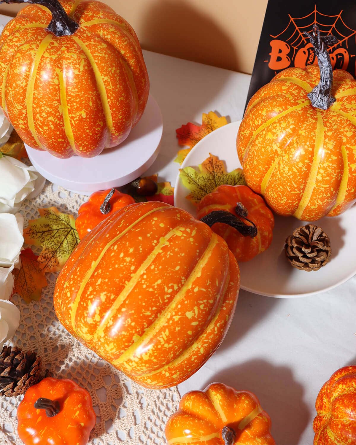 vensovo 6 Inch Large Pumpkins for Decorating - 4PCS Orange Foam Decorative Artificial Pumpkins for Fall Decor, Paintable, Perfec