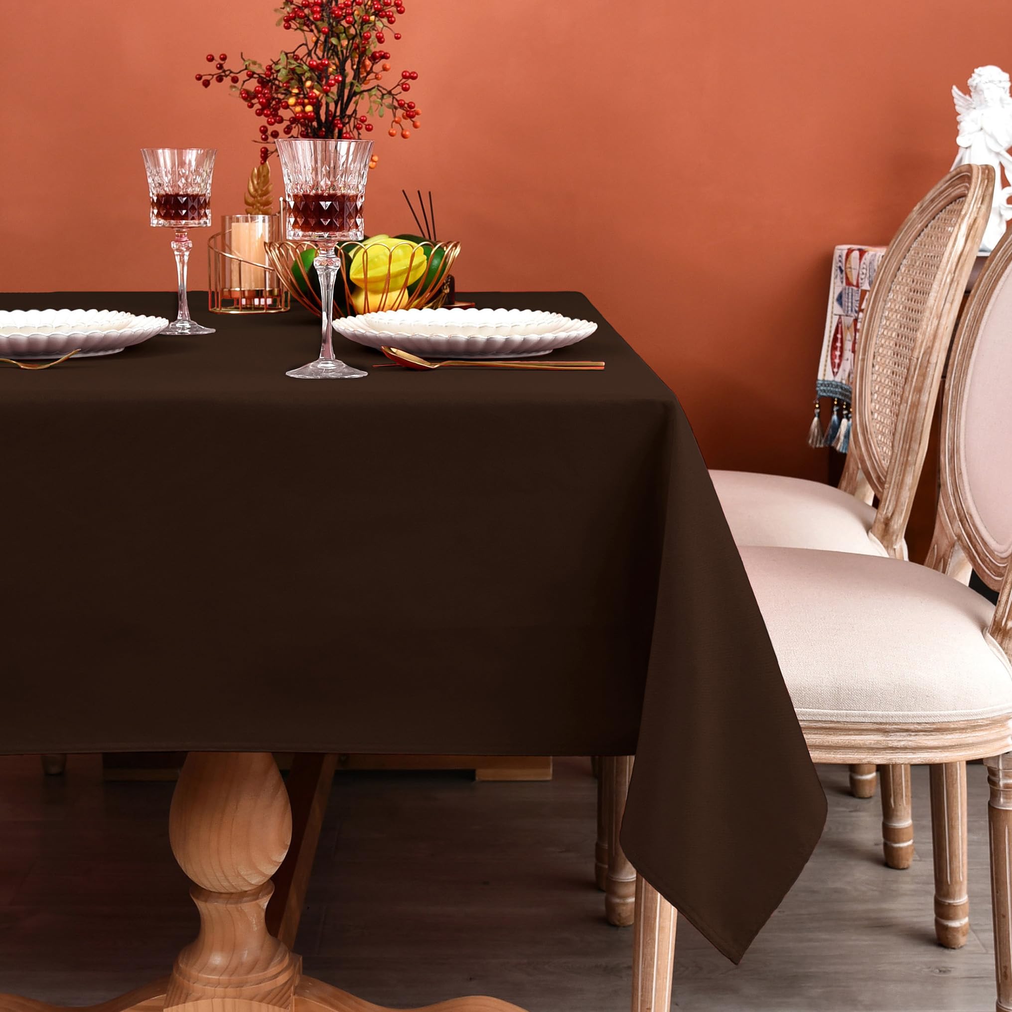 MEANMOY Brown 210 GSM Water & Stain Resistant Square Tablecloth - Solid 54 x 54 Inch Rectangle Table Cloth Cover in Wrinkle Free