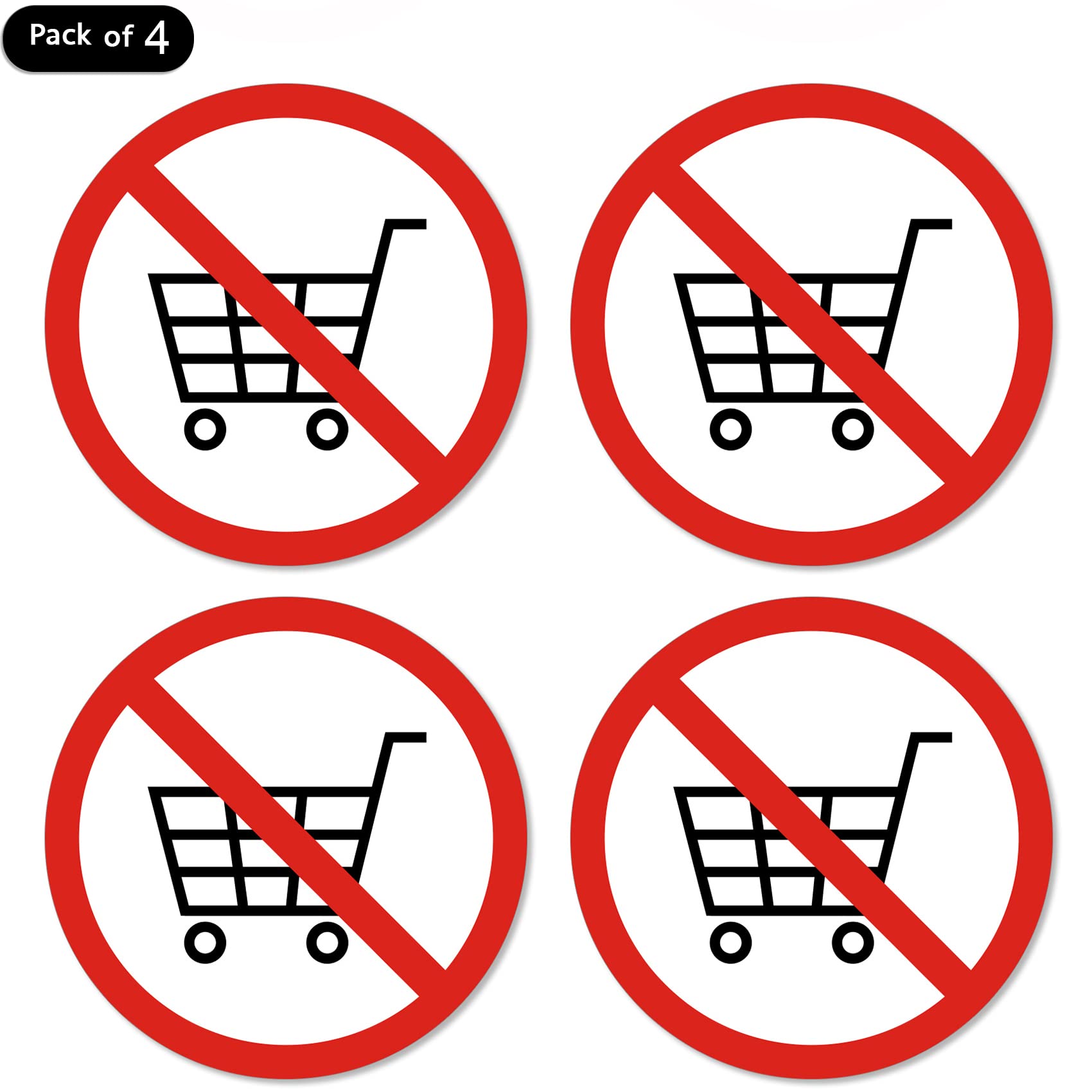 Dealzepic - No Shopping Cart Allowed Sign Sticker | Self-Adhesive Peel And Stick Vinyl Decal - 3.94 Inches In Diameter - Pack Of