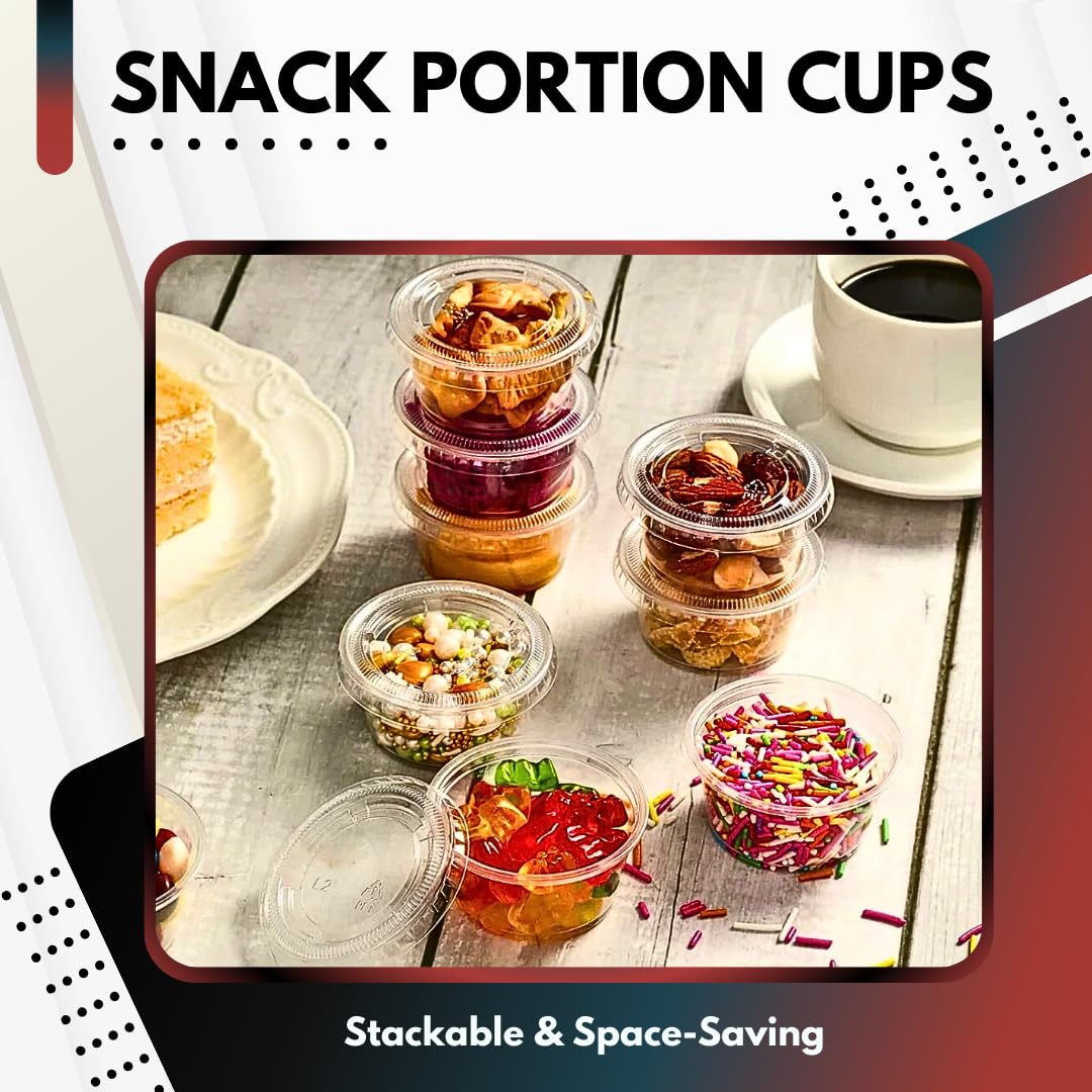 Green Direct 2 oz Disposable Jello Shot Cups with Lids  Pack of 100  Leakproof Condiment Containers for Souffle  Dressings  and More!