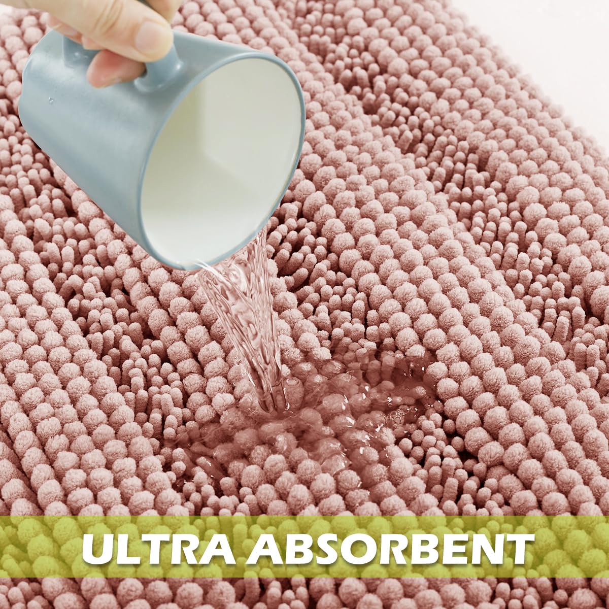 Bath Mat For Bathroom - Soft Shower Rug Farmhouse Quick Drying Washable Absorbent Non-Slip Super Soft Chenile Bathtub Carpet Dec