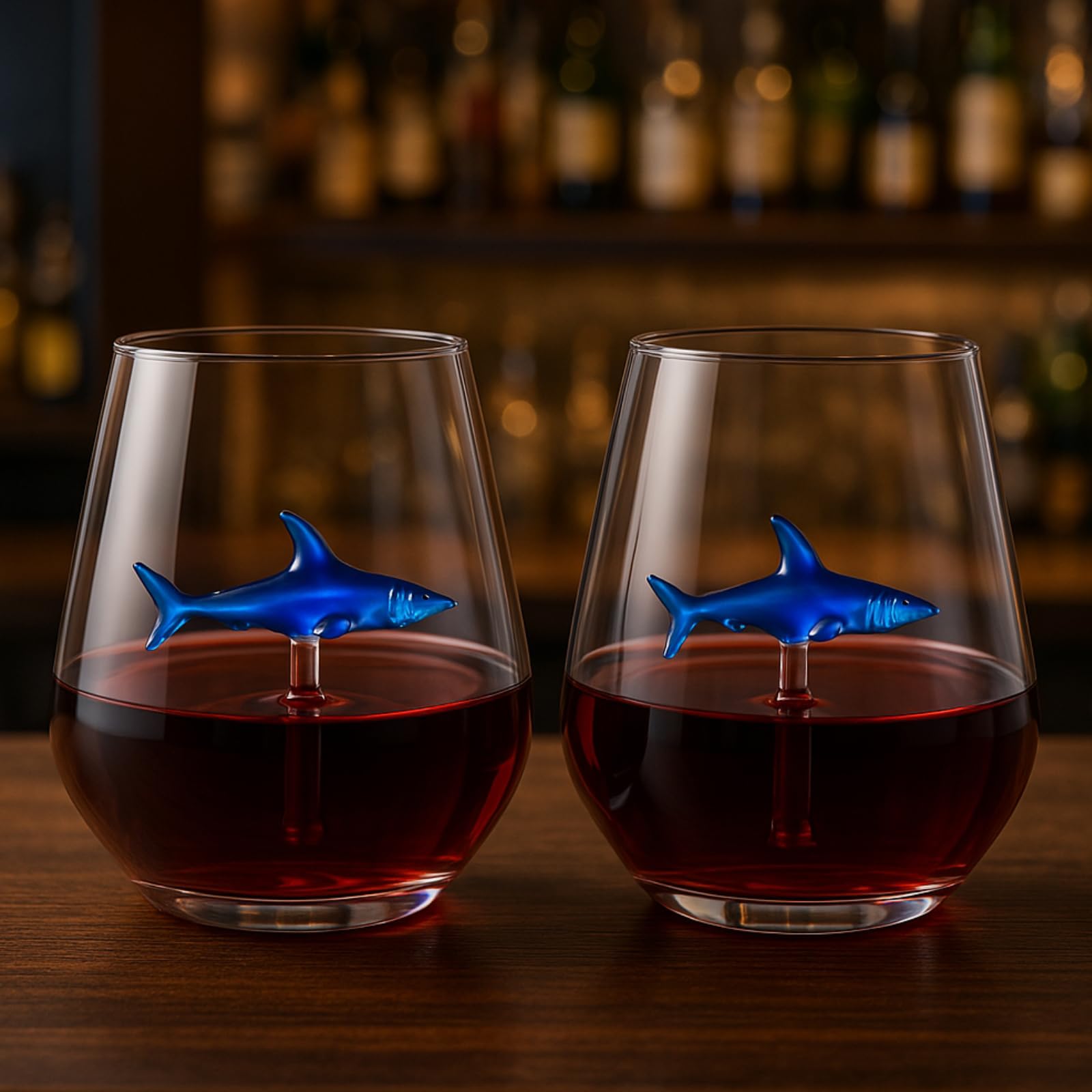 Handcrafted Stemless Shark Wine Glass - Personalized Set of 2