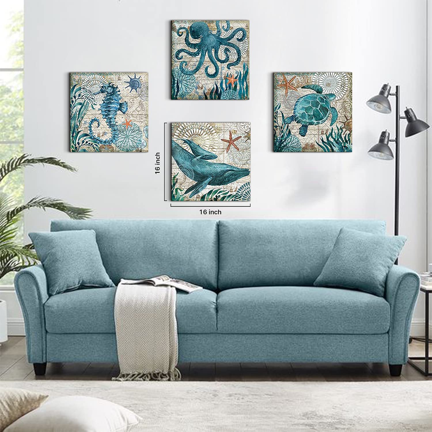 Nautical Wall Decor Beach Themed Seahorse Wall Art Coastal Bathroom Decor Teal Sea Turtle Pictures Canvas Paintings For Living R