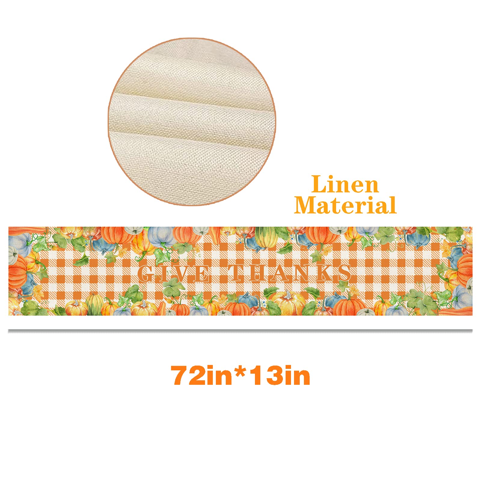 Yovoyoa Happy Thanksgiving Give Thanks Fall Table Runner, Buffalo Check Plaid Fall Harvest Pumpkins Burlap Kitchen Dining Room T