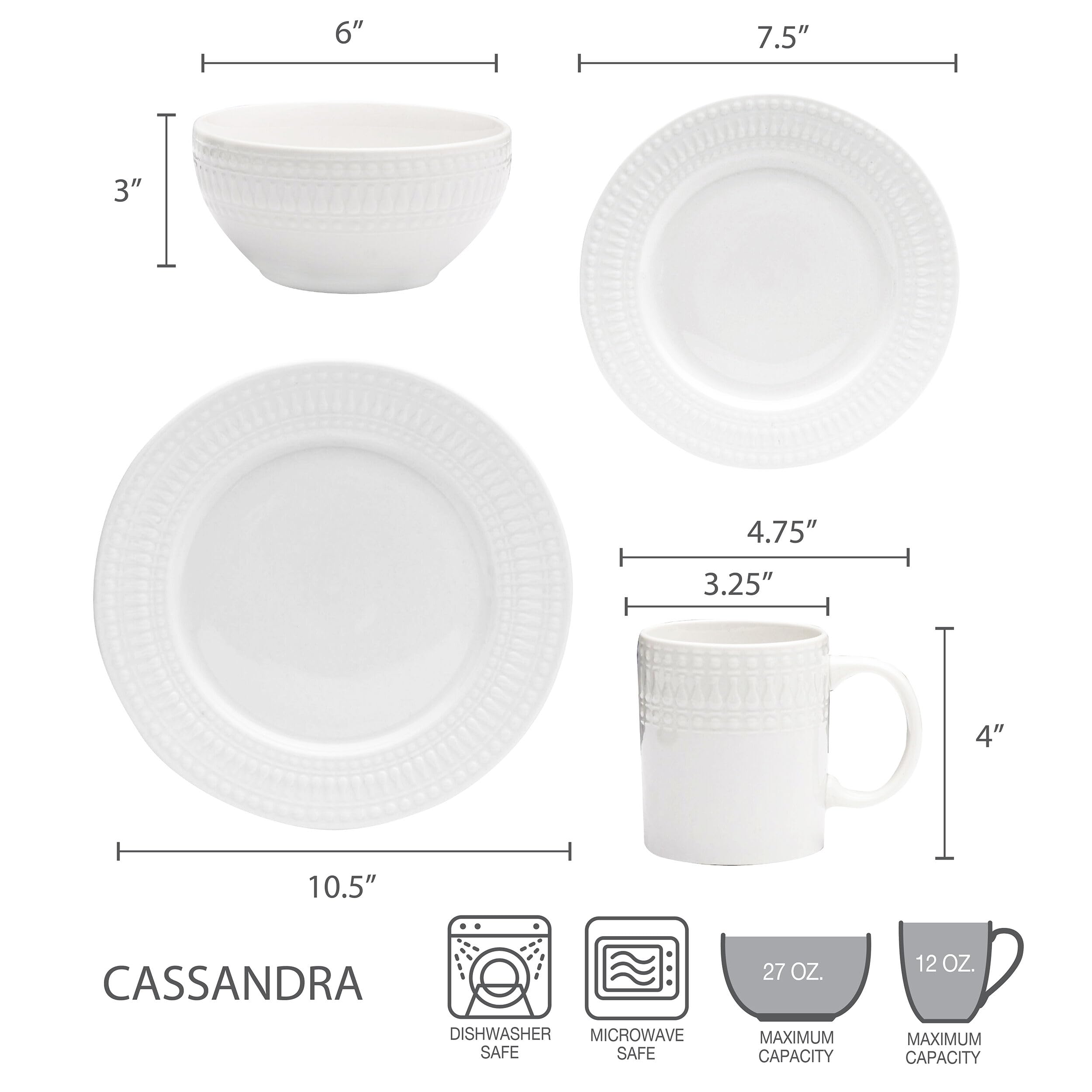 Pfaltzgraff Cassandra 16-Piece Porcelain Dinnerware Set, Service For 4