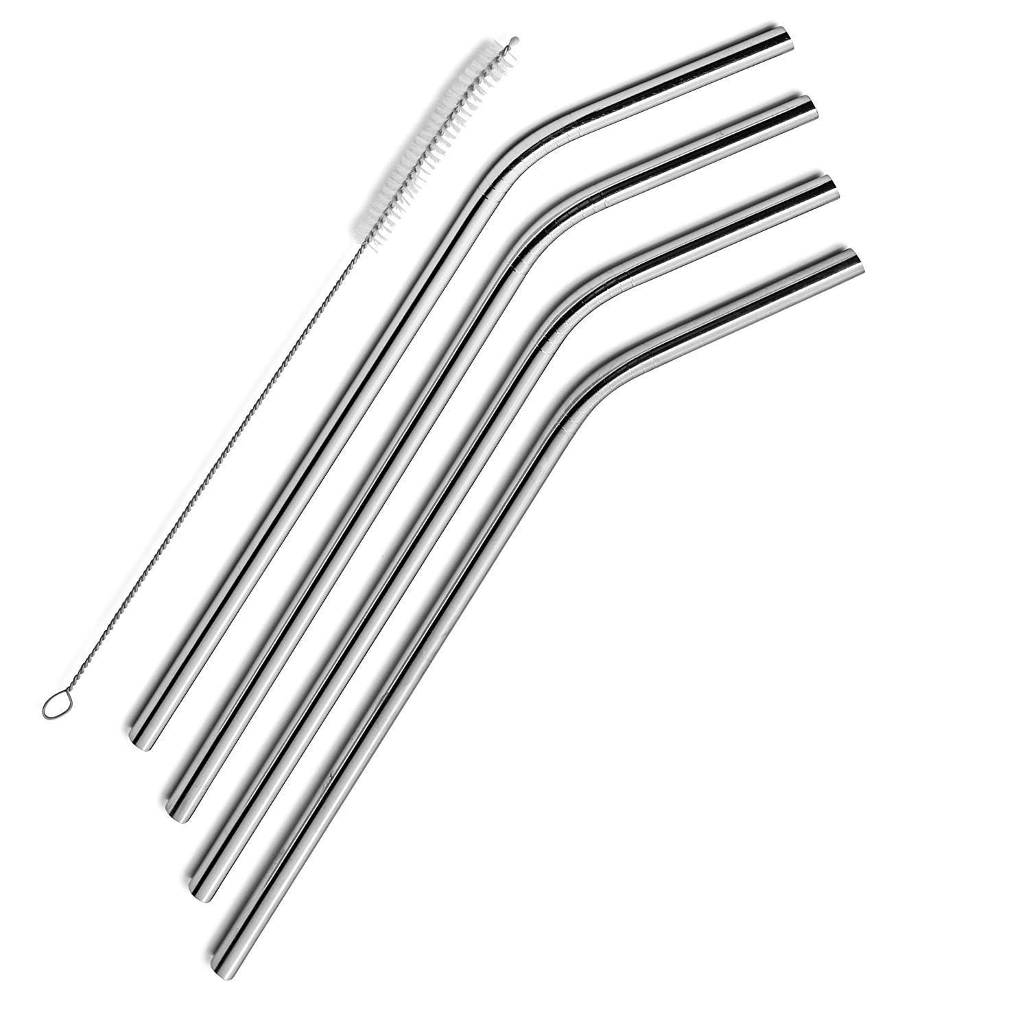 Stainless Steel Reusable Straws Set With Cleaning Brush, Metal Drinking Straws For Kids And Adults, 2 Bent And 2 Straight, 5 Pie