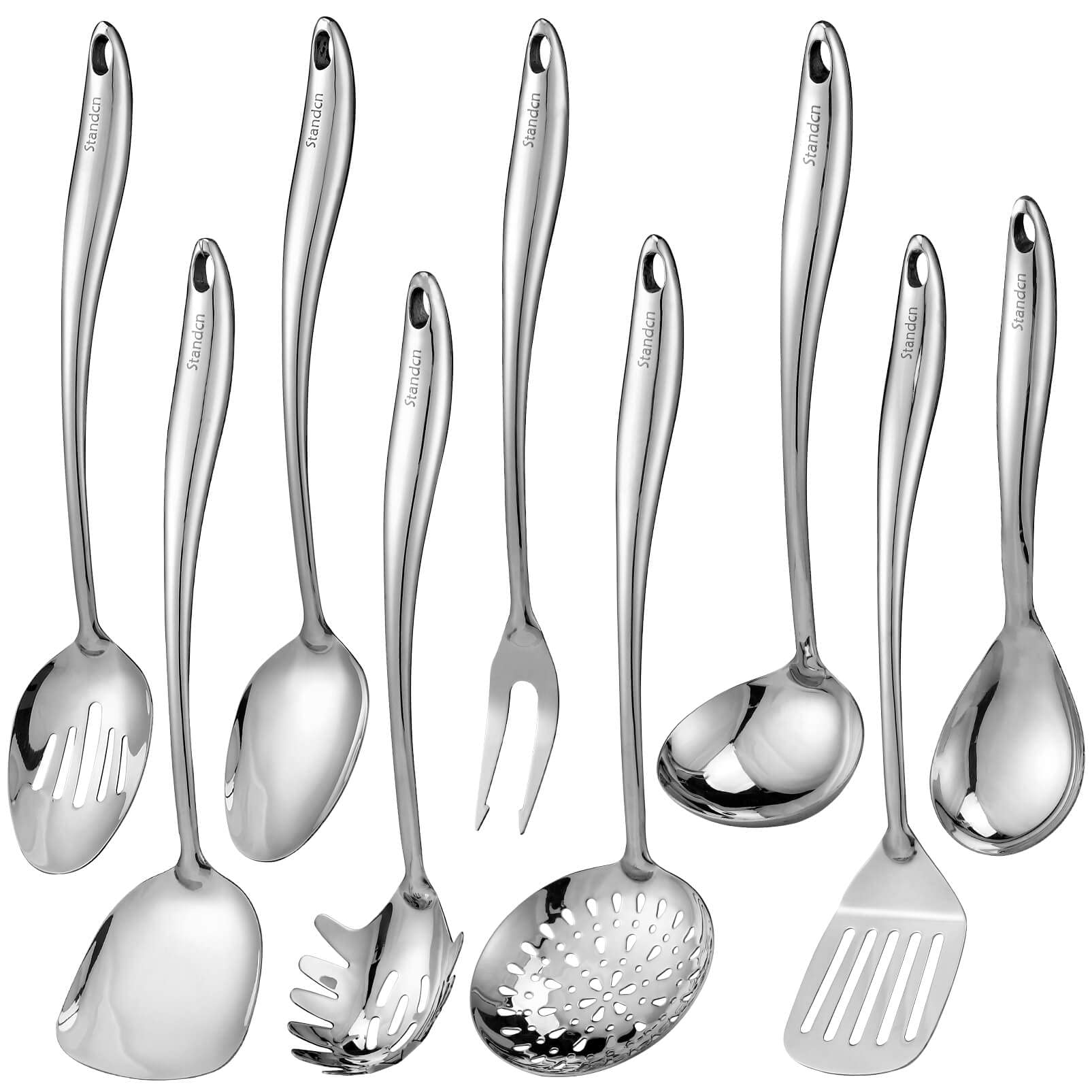 304 Stainless Steel Kitchen Utensil Set - 9 PCS Serving Utensils, Cooking Utensil, Solid Spoon, Slotted Spoon, Fork, Spatula, La
