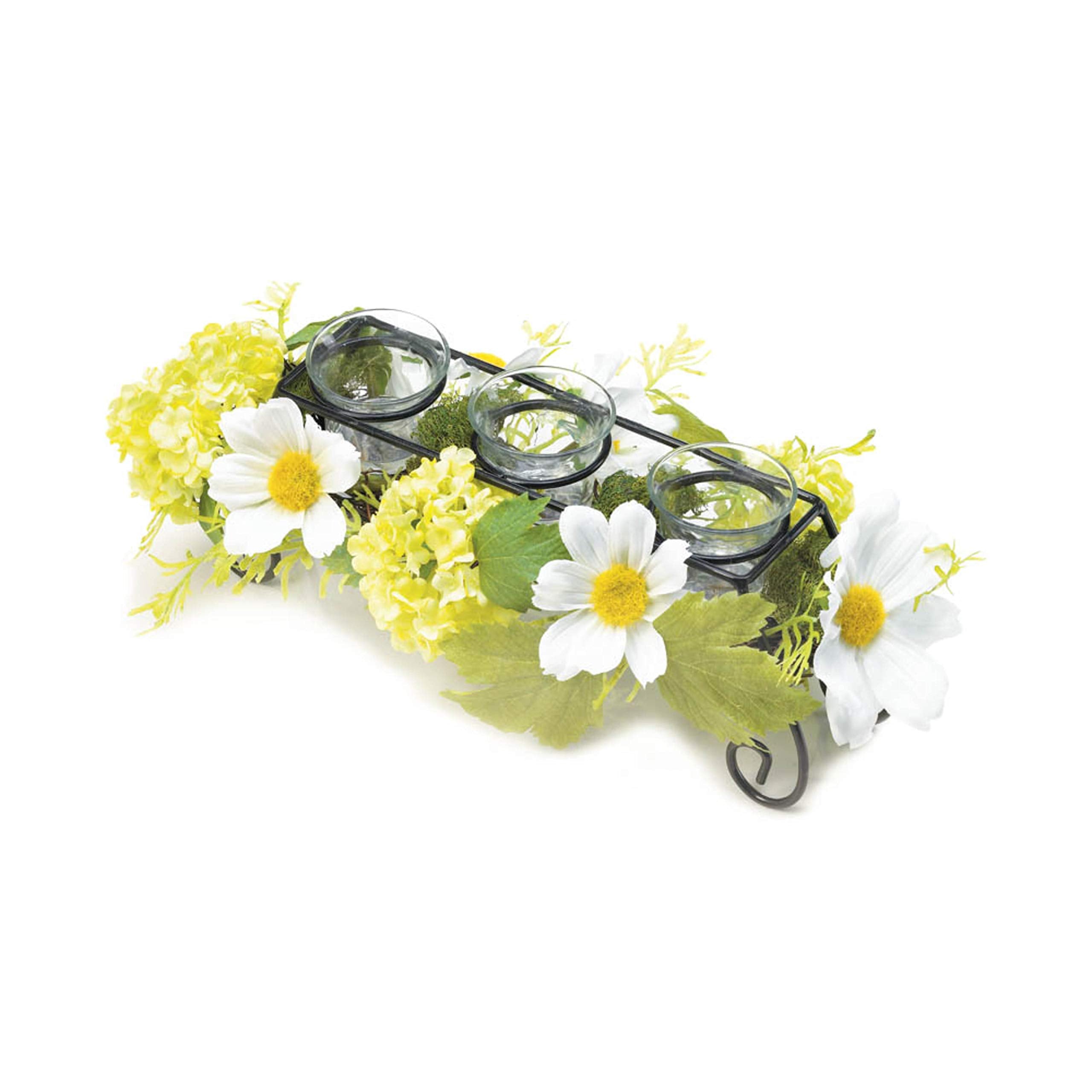 Accent Plus Blooming Faux Daisy Candleholder 13x6x4.5   