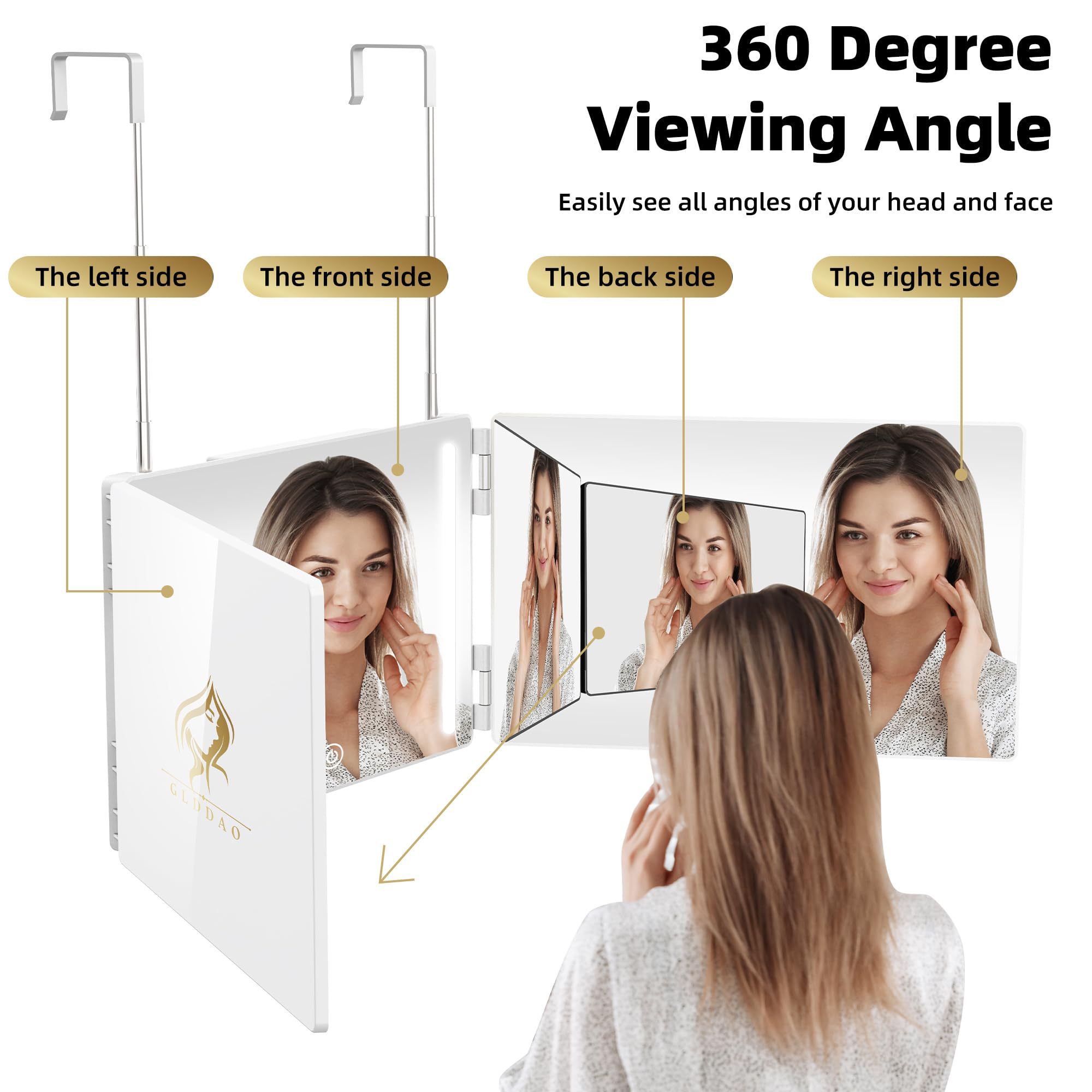 3 Way Mirror For Self Hair Cutting Led Mirror To See Back Of Head 360 Mirror For Women For Braiding 360 Mirror For Haircuts For