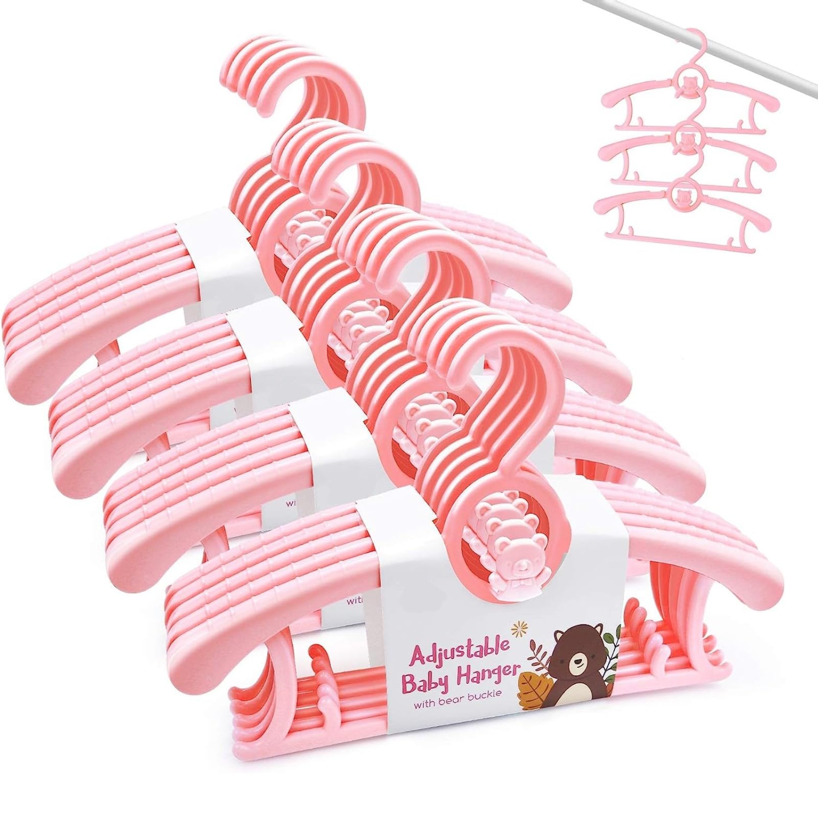Hgyze Baby Hangers For Closet 20Pcs, Pink Kids Clothes Hanger Plastic, 11-14'' Adjustable Bulk Perchas For Newborn, Non-Slip Chi