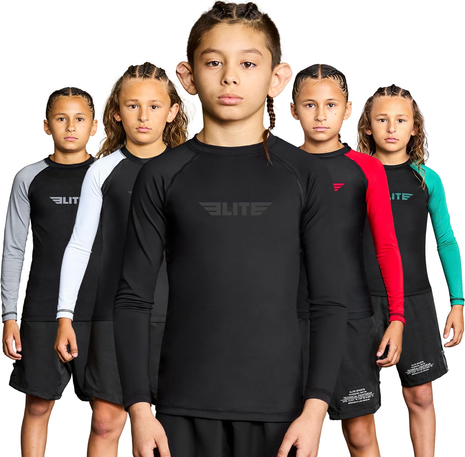 Elite Sports Rash Guards For Boys And Girls, Full Sleeve Compression Bjj Kids And Youth Rash Guard (Green, Small)