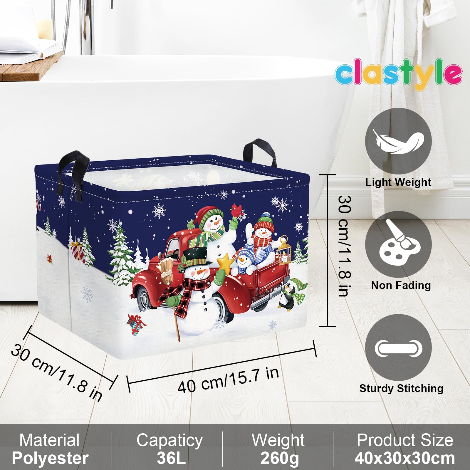 Clastyle Gnome Penguin Snowman Basket Christmas Tree Snowflake Gift Basket Winter Moon Night Storage Bin Rectangle Kid Clothes T