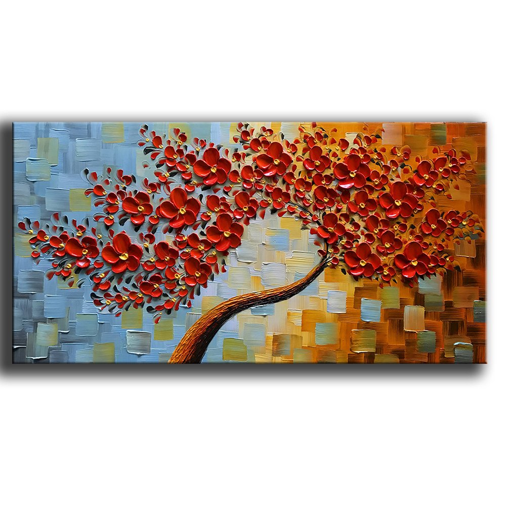 Yasheng Art -Handpainted Contemporary Art Oil Painting On Canvas 3D Red Tree Paintings Modern Home Decor Wall Art For Living Roo