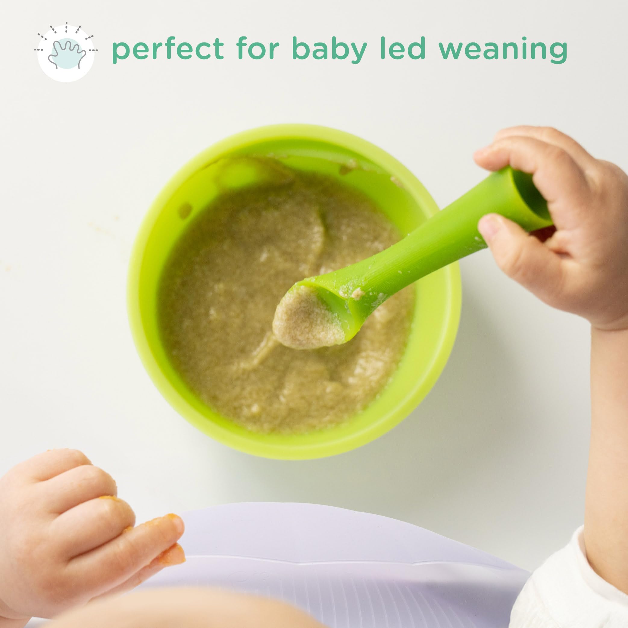 Olababy 100% Silicone Soft-Tip Training Spoon for Baby Led Weaning 2pack (Pearl/Kiwi)