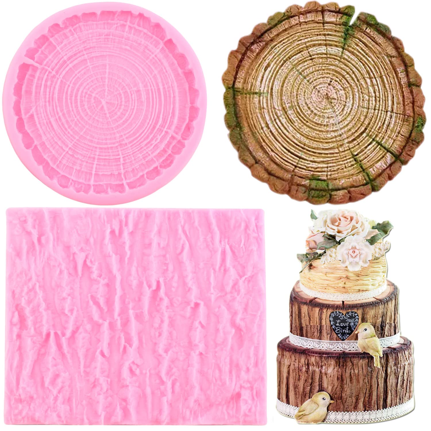 Mujiang Tree Stumps Cake Silicone Molds Tree Bark Texture Fondant Impression Mold For Cake Decorating Candy Chocolate Gumpaste S