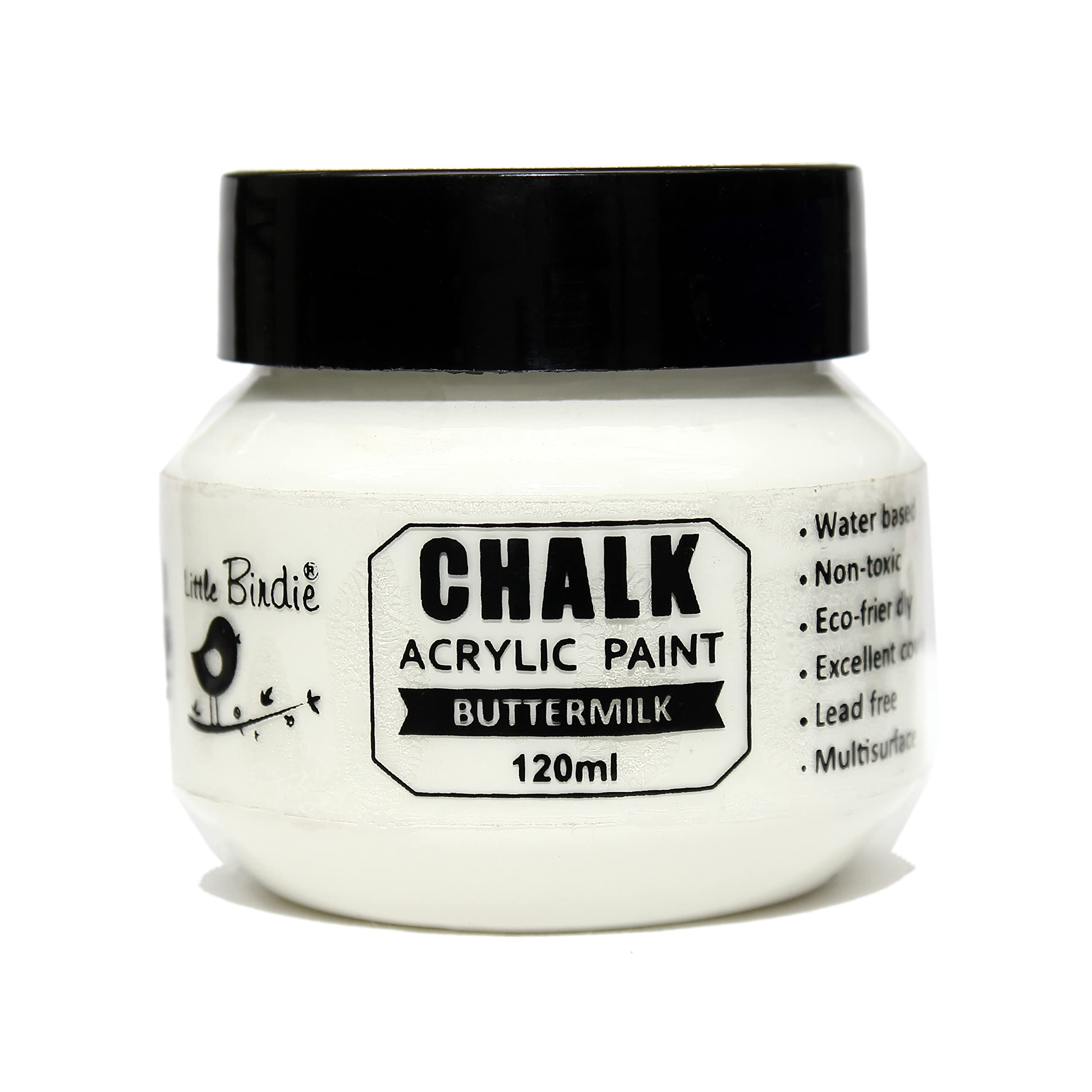 Little Birdie Home Decor Chalk Paint Buttermilk - 120Ml | Chalk Paint For Canvas, Wood Furniture, Wall, Home Decor, Glass, Terra